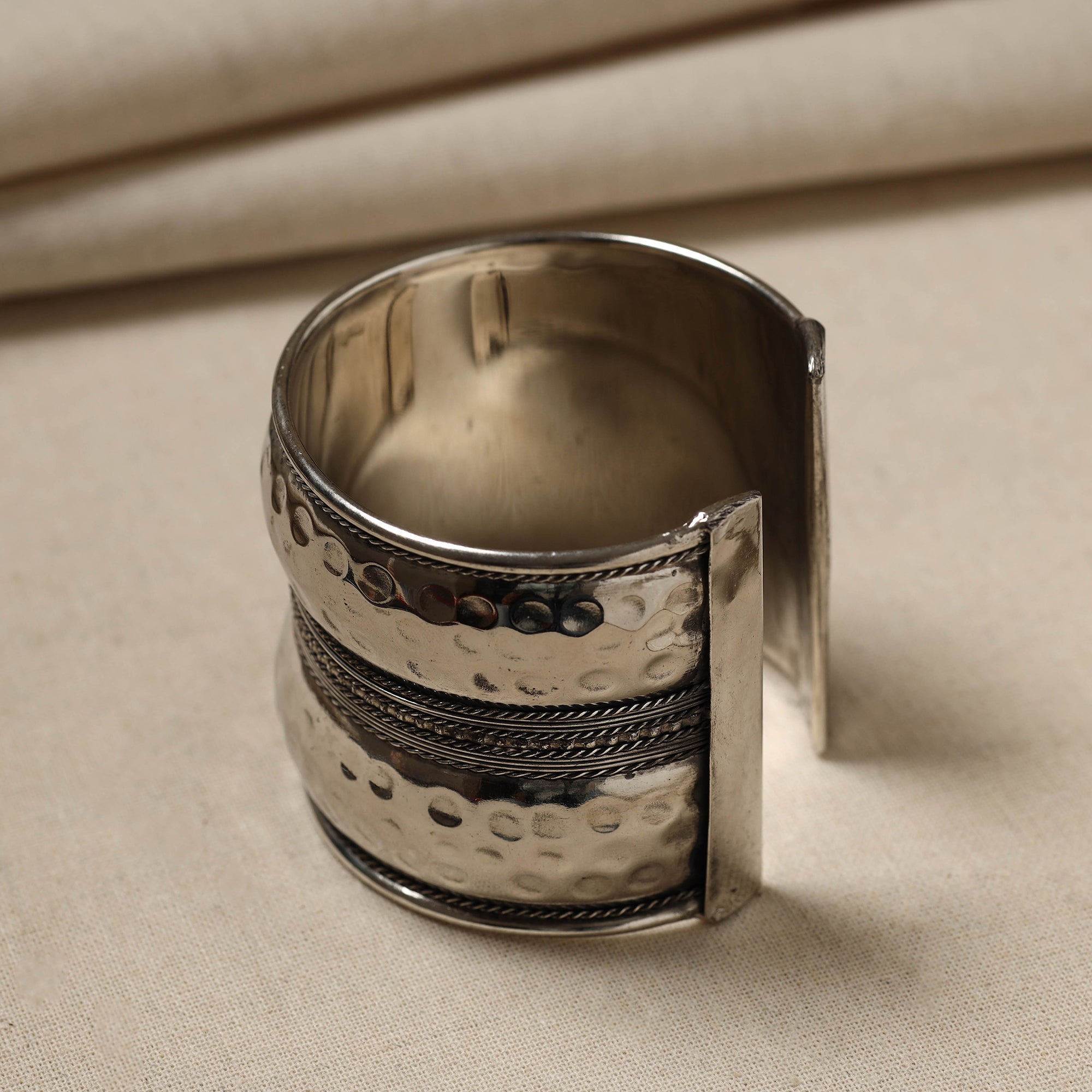 WHITE RIVER STORIES Antique Finish Oxidised German Silver Cuff Bracelet (Adjustable)