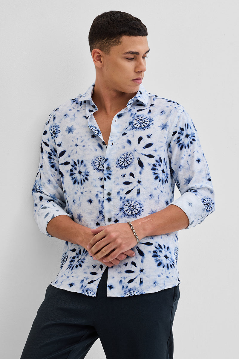 SNITCH White Textured Floral Shirt