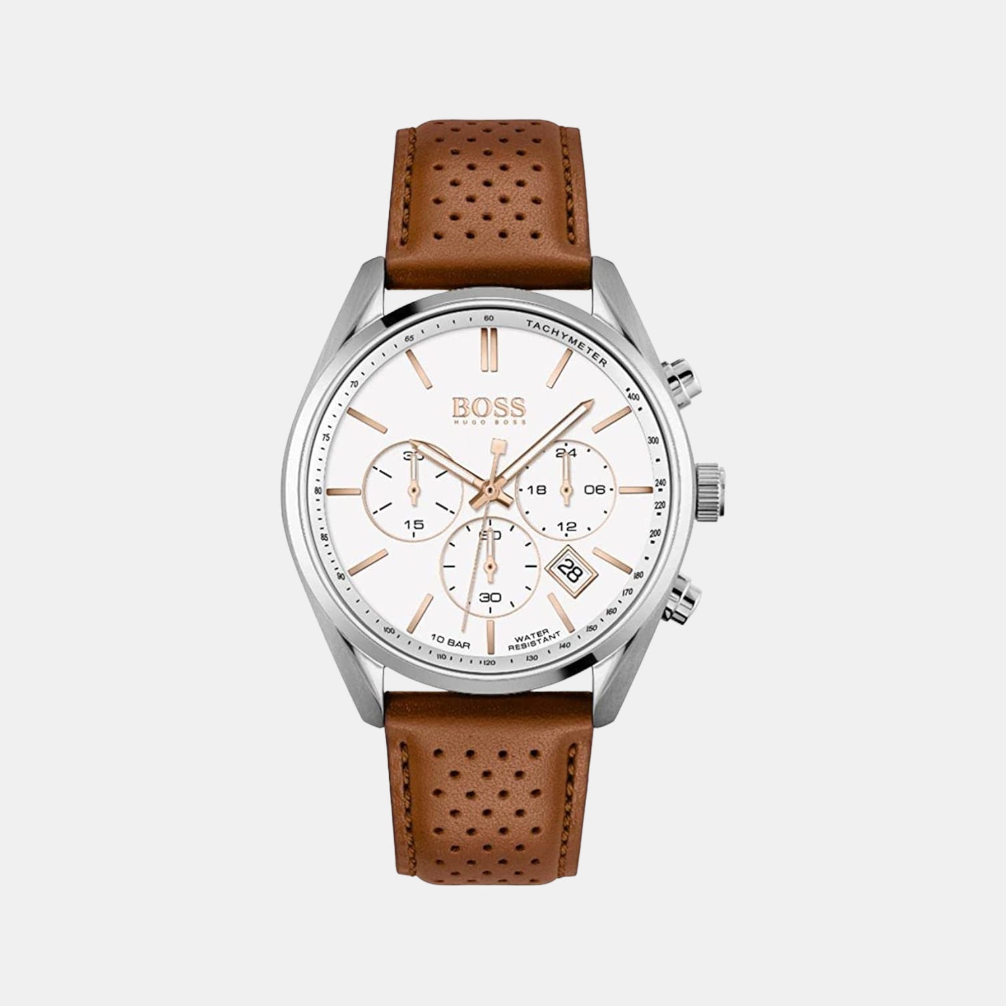 Boss Champion Men Quartz White Dial Chronograph Leather Watch 1513879