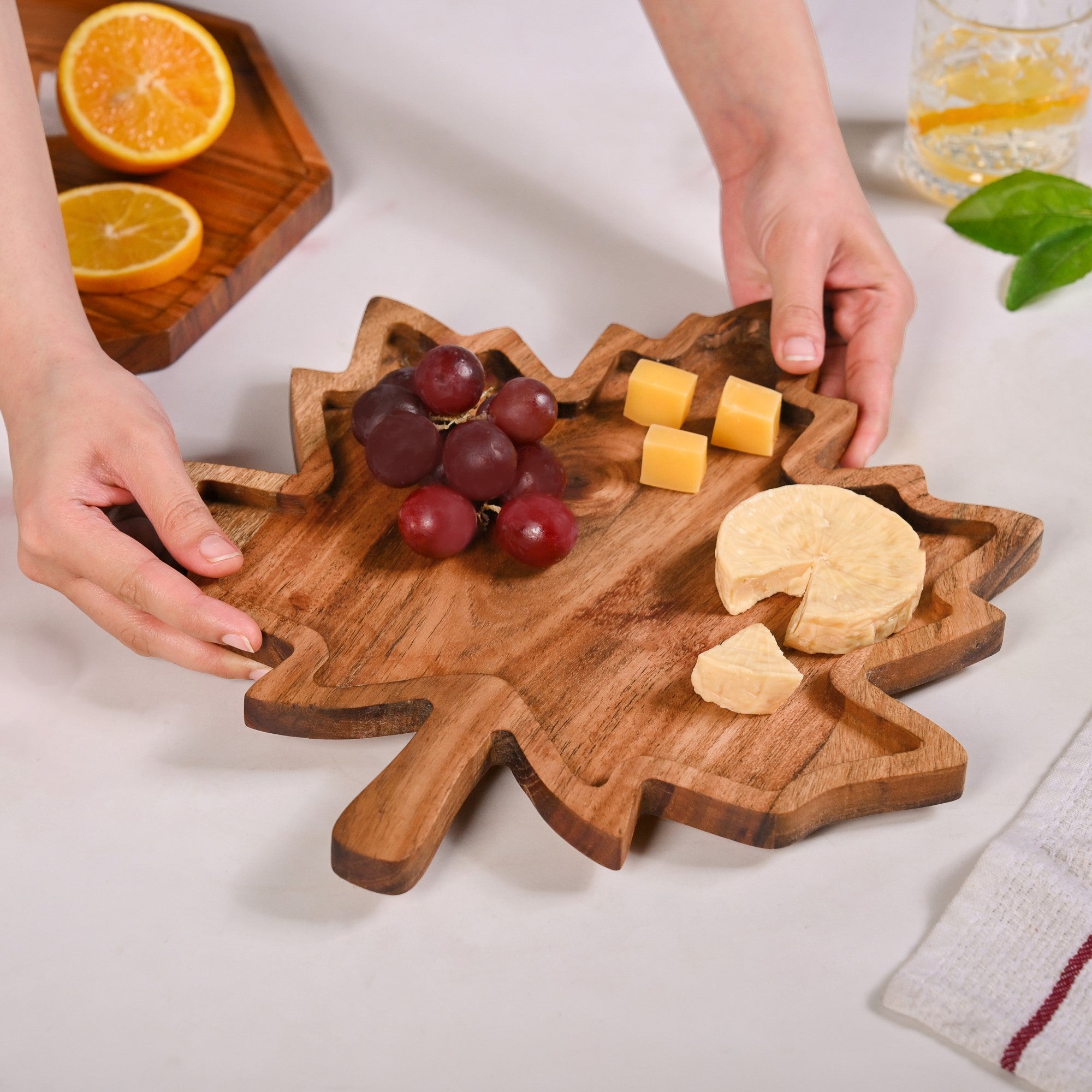Nestasia Acacia Wood Maple Leaf Serving Platter - view 3