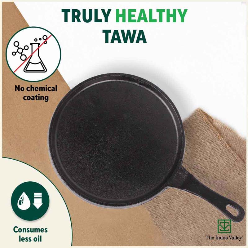 The Indus Valley CASTrong Cast Iron Tawa,Pre-seasoned, Nonstick, 100% Pure, Toxin-free, Induction, 25.5cm, 2.2kg - view 4