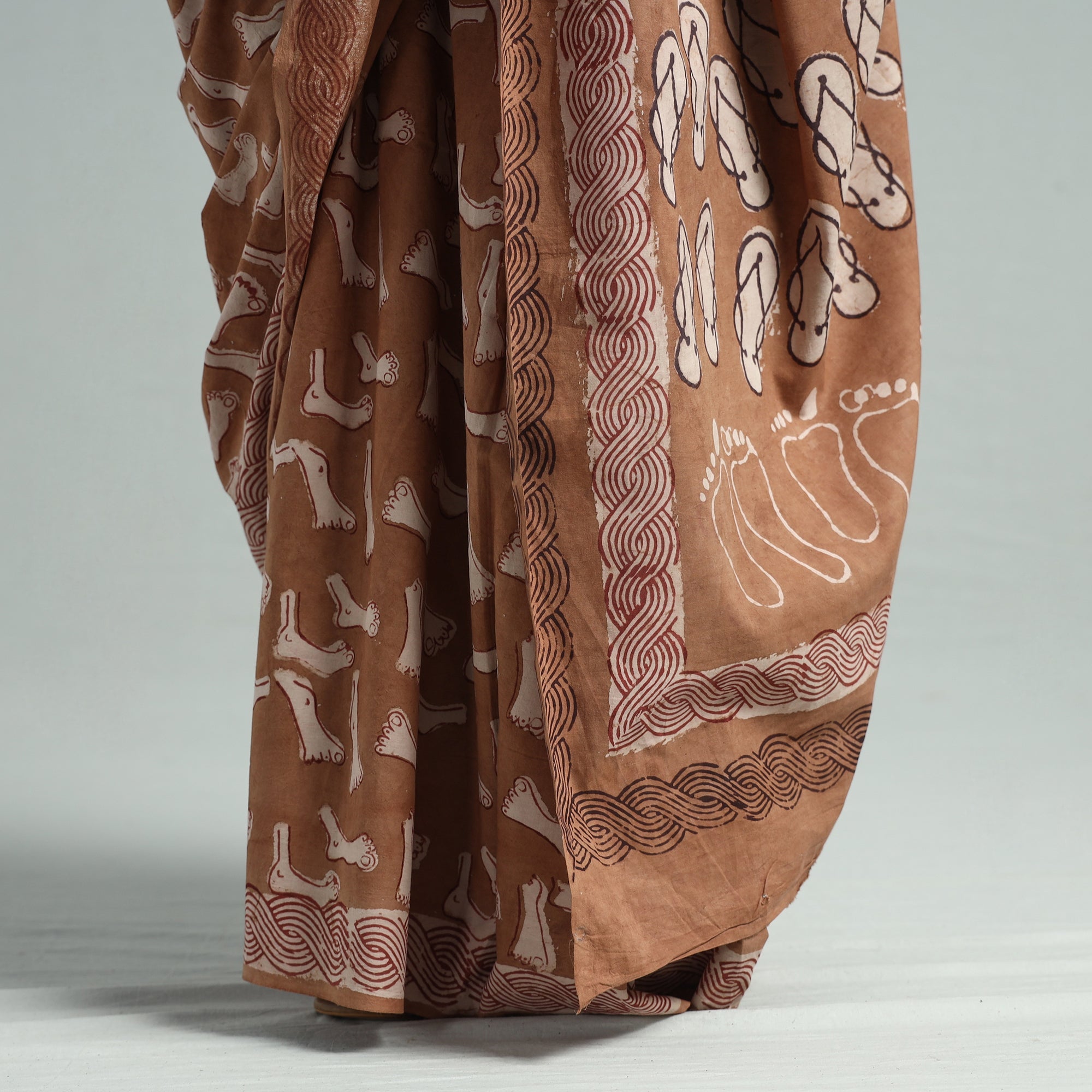 BINDAAS UNLIMITED Brown - Bindaas Art Block Printed Natural Dyed Cotton Saree 36 - view 5