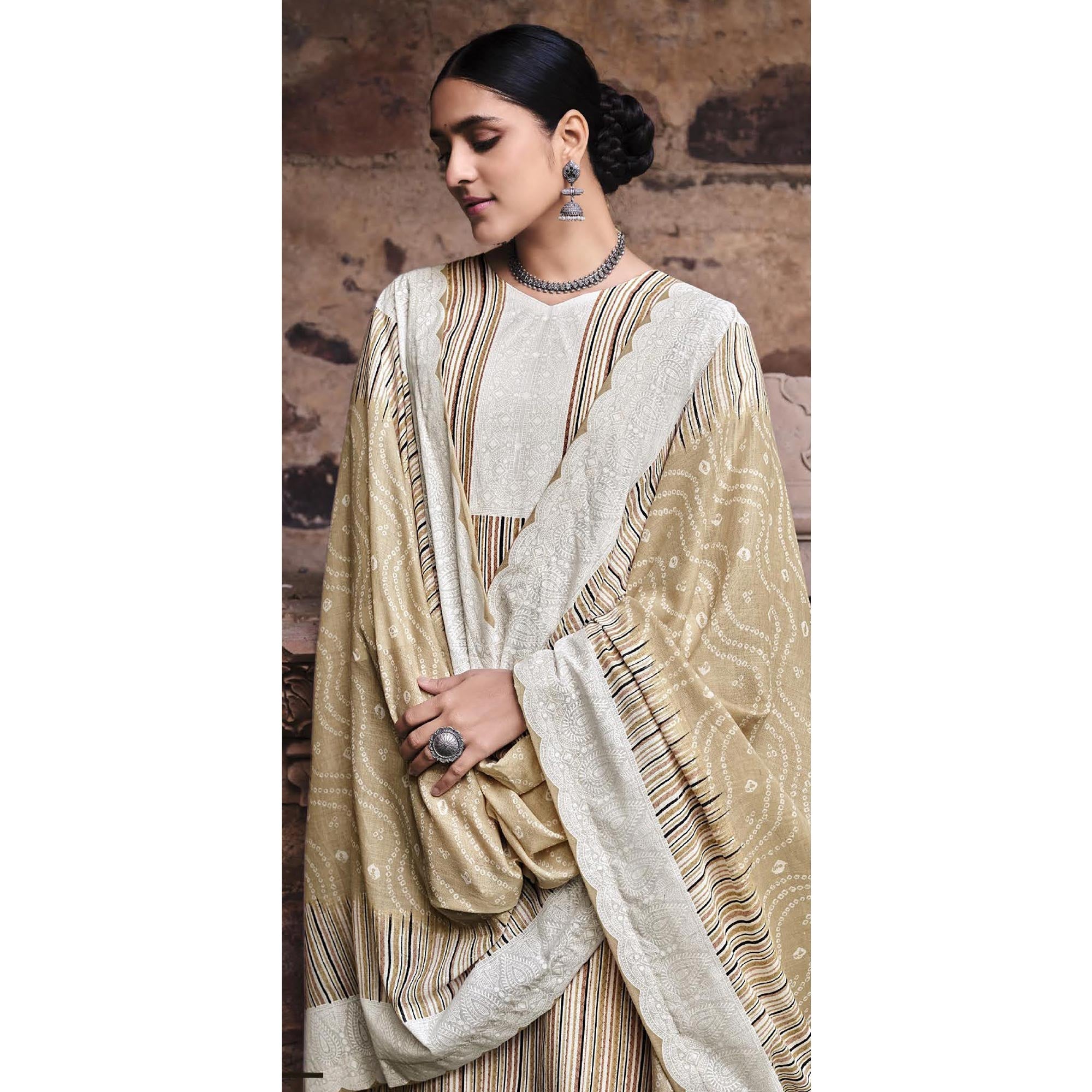 Peachmode Chikoo Printed Pure Cotton Salwar Suit - view 3
