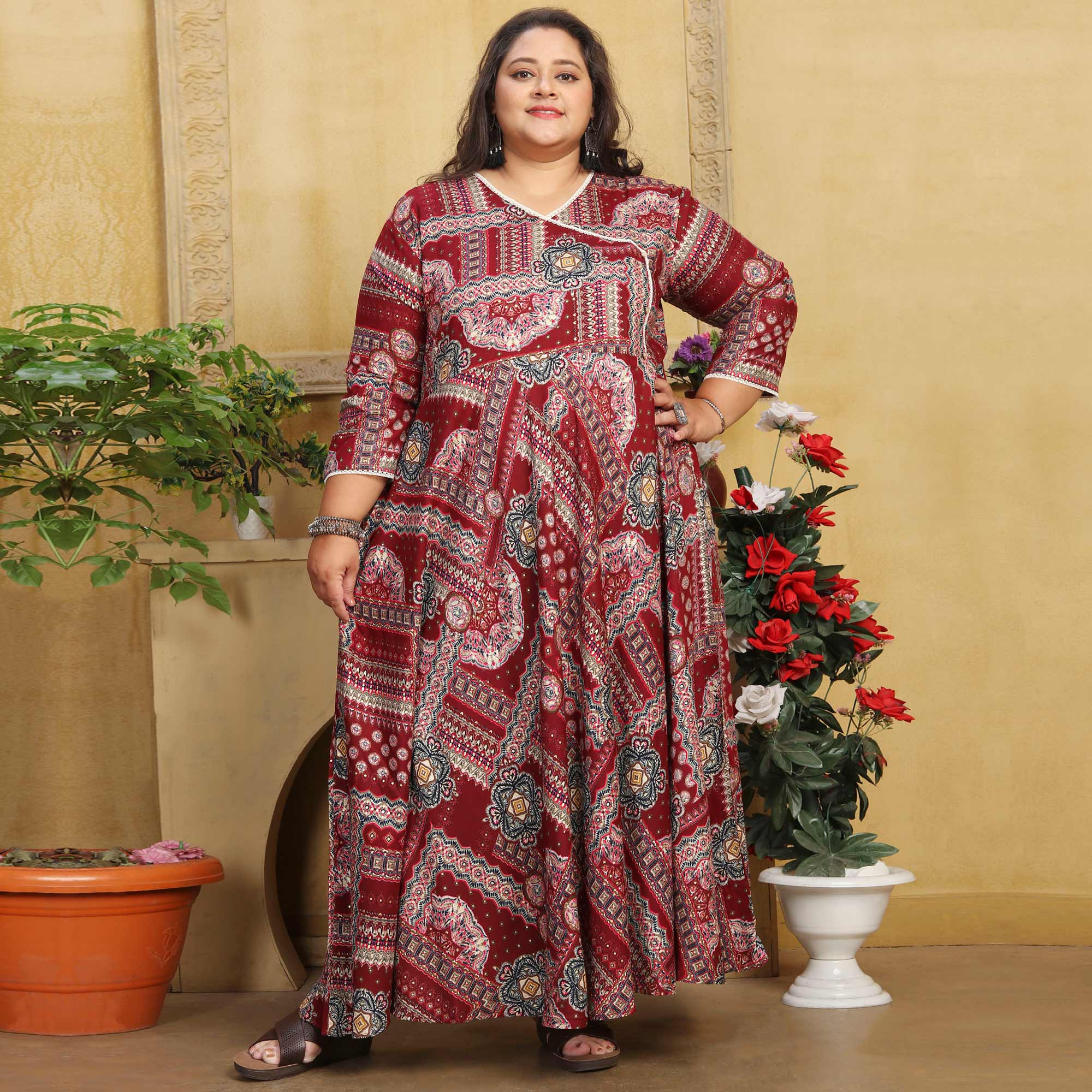 Peachmode Seller Maroon Floral Printed Long Kurti - view 2