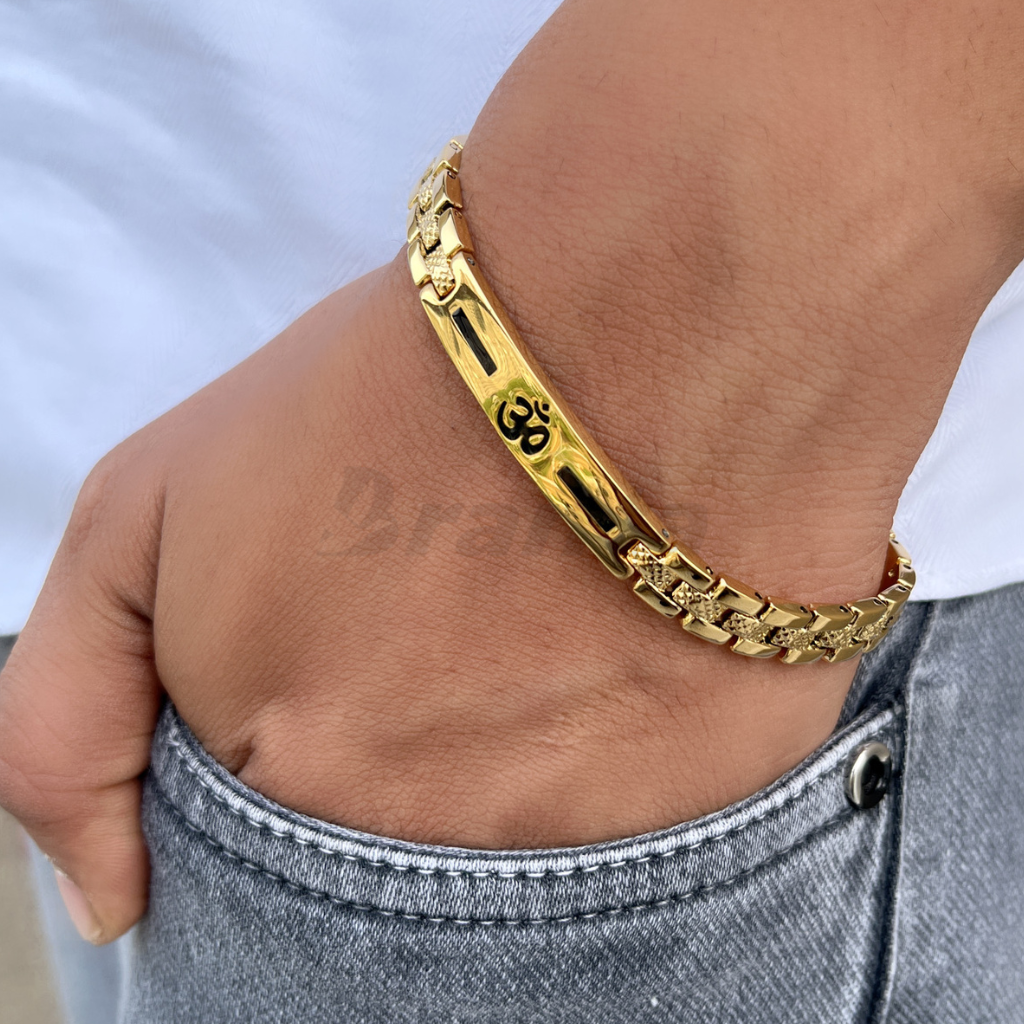 brantashop Om Loose Bracelet For Men With Black Line (8 Inch) - view 3