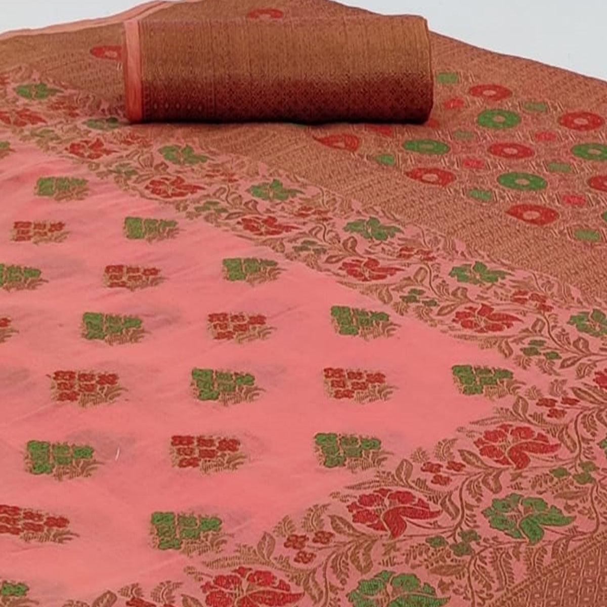 Peachmode Groovy Pink Colored Festive Wear Woven Cotton Saree - view 2