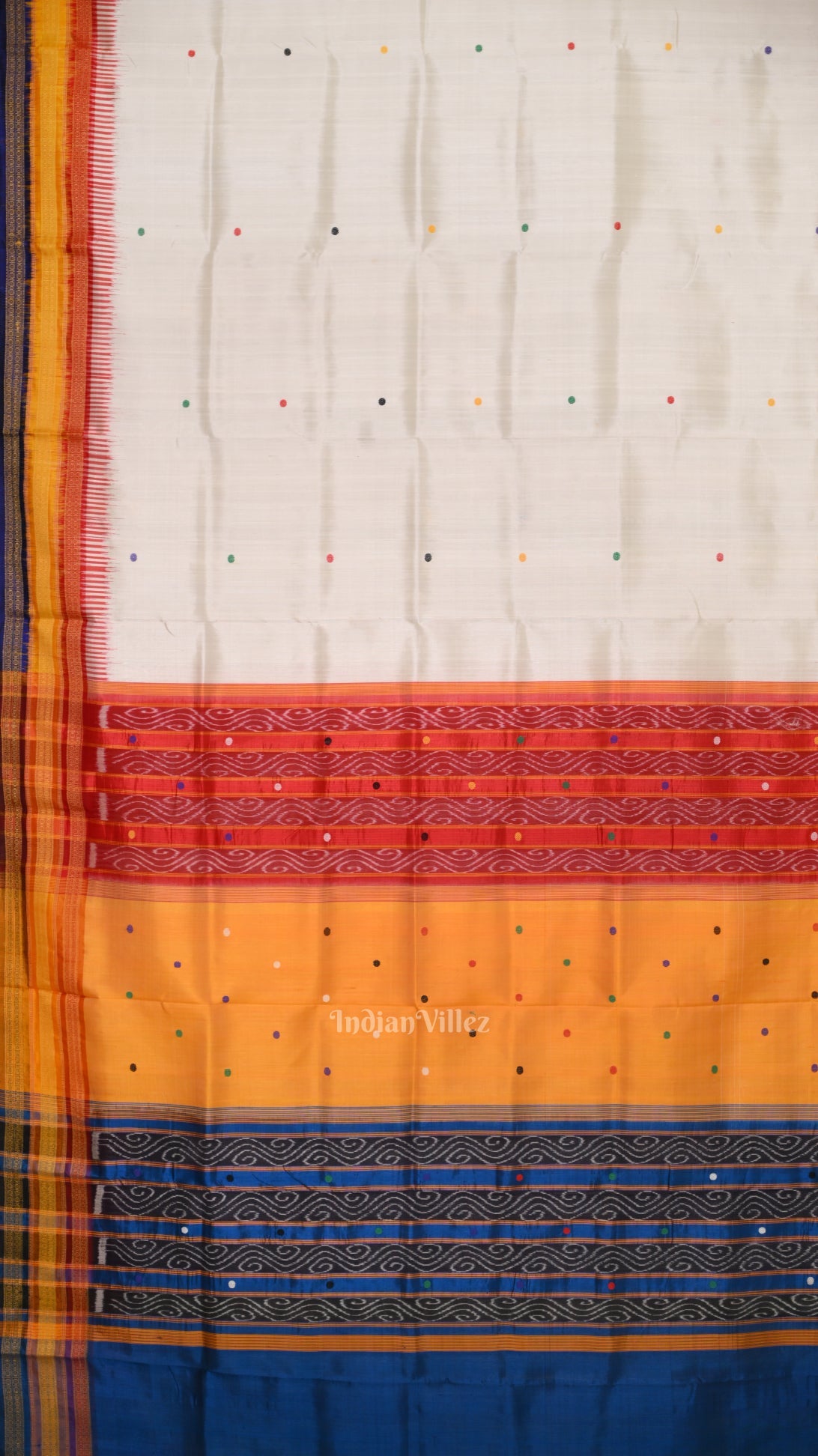 IndianVillèz White with Multicolor Odisha Ikat Kathiphera Khandua Silk Saree - view 2