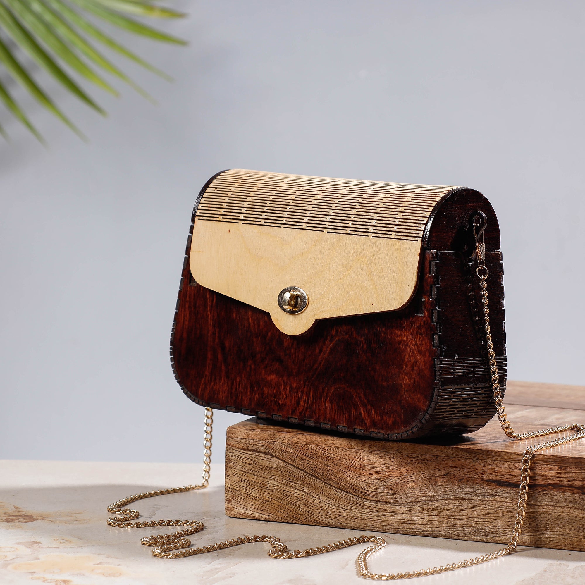NABARD - ARTISAN CONNECT Brown - Handcrafted Birch Wooden Sling Bag