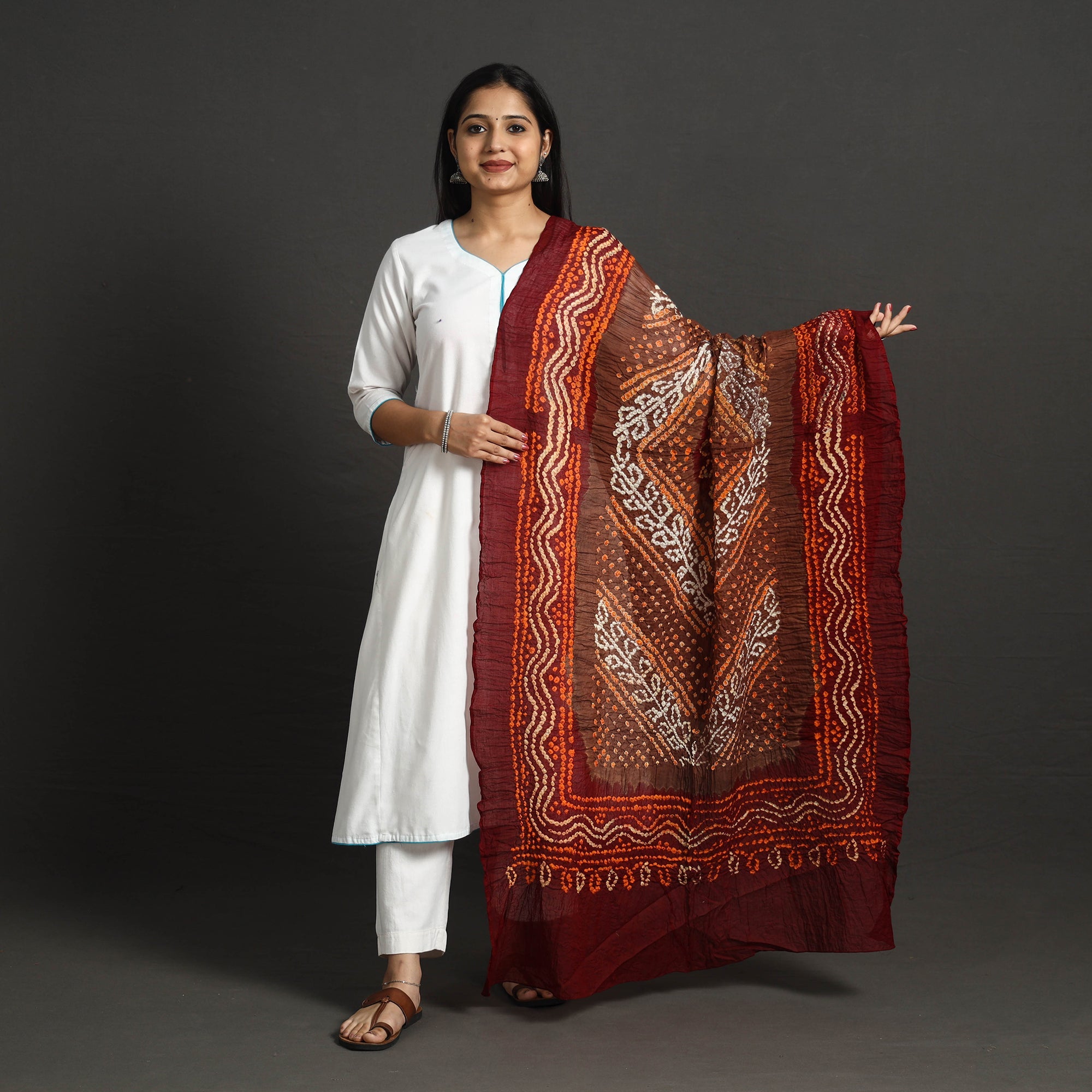 KACHCHH JI CHHAAP Brown - Kutch Tie-Dye Cotton Bandhani Dupatta 03