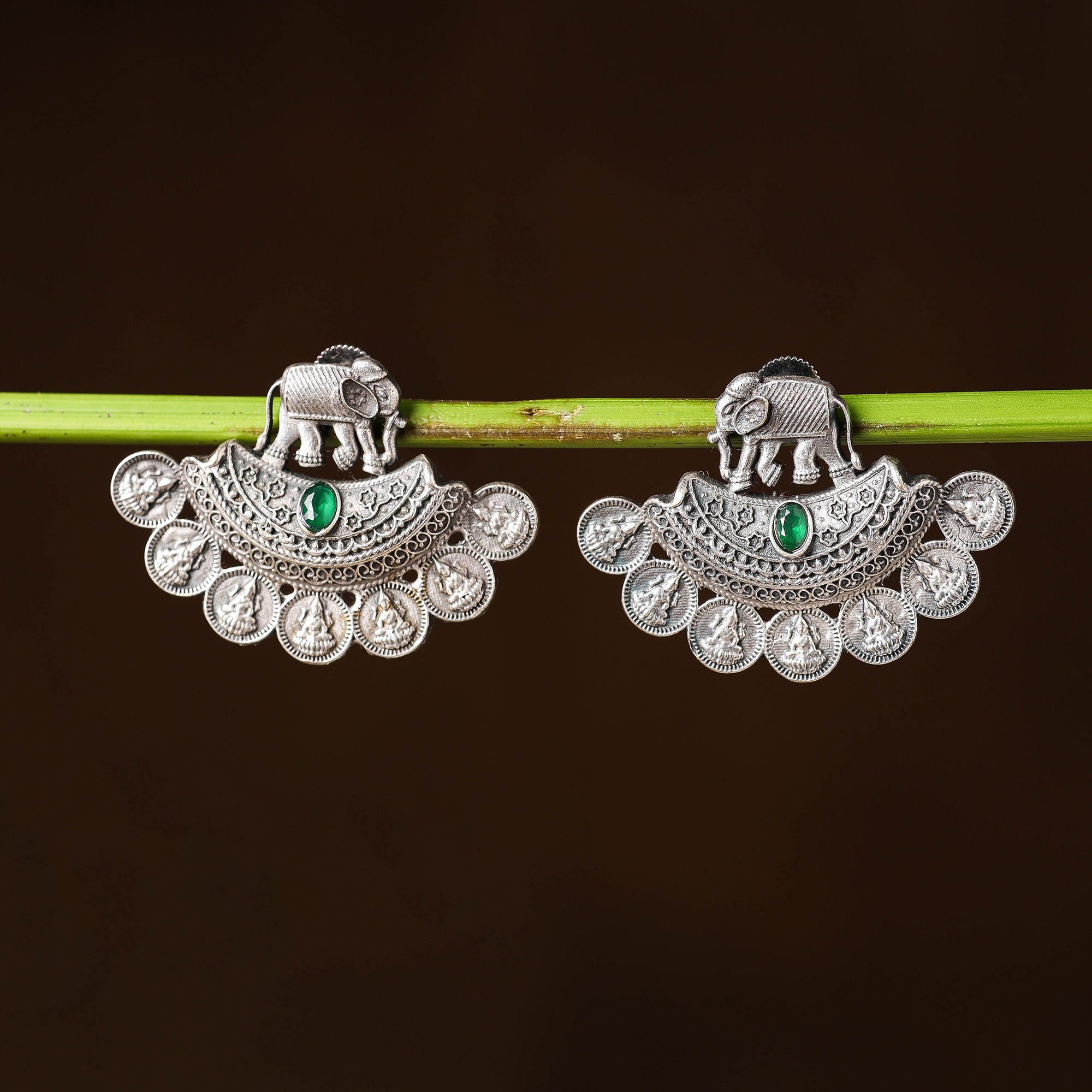 WHITE RIVER STORIES Antique Silver Finish Oxidised Brass Base Stud Earrings