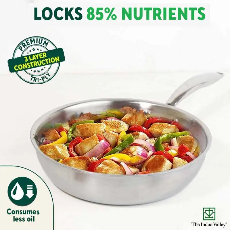 The Indus Valley TurboCuk Tri-ply Stainless Steel Deep Fry Pan, Premium Quality, 3 Layer Thick Body, 100% Toxin-free, Non-stick, Induction & Gas, 22.1 - view 6