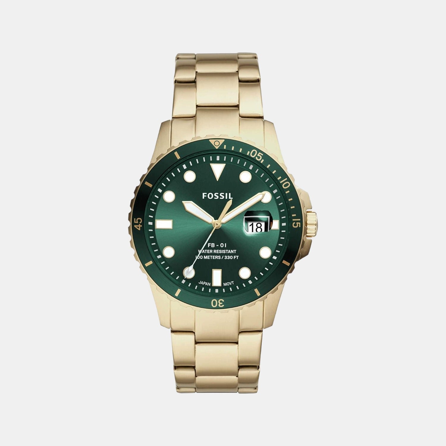 Fossil Fb-01 Men Quartz Green Dial Analog Stainless Steel Watch FS5658
