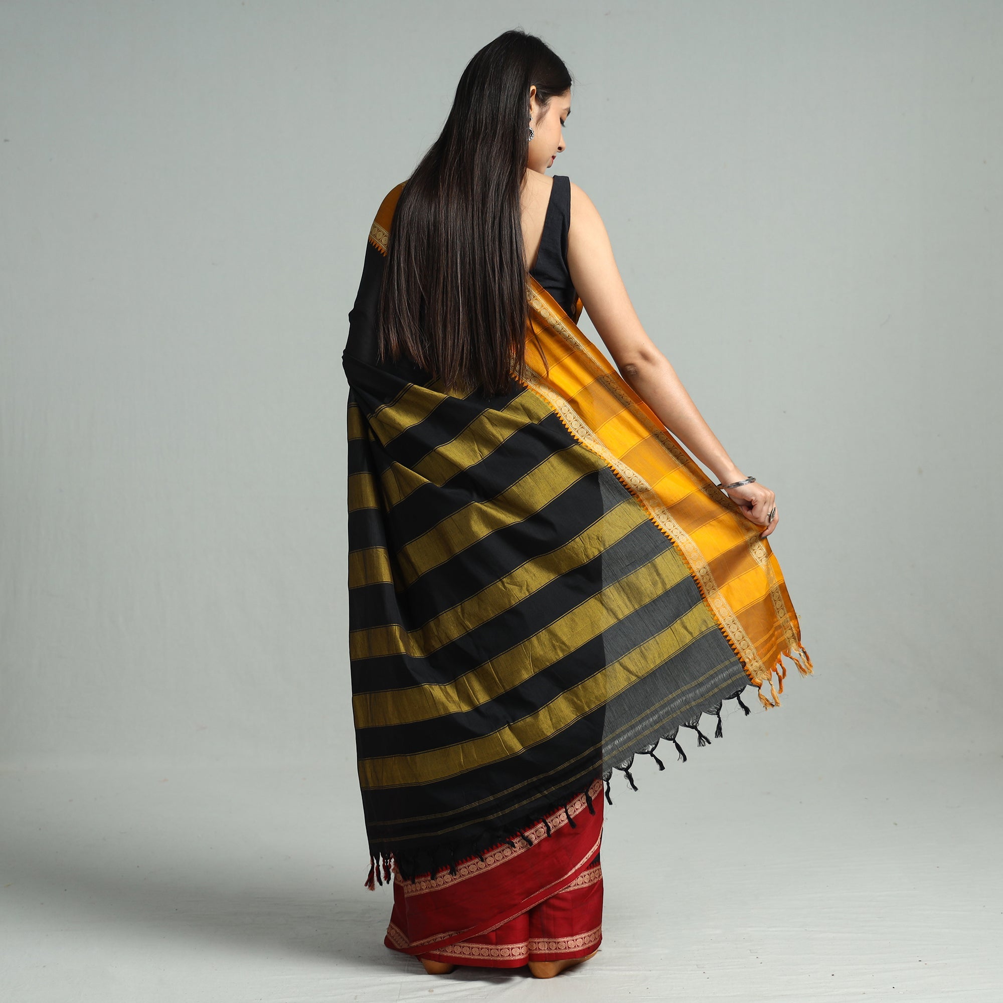 SOUTH KARGHA Black - Traditional Narayanpet Mercerised Cotton Saree with Thread Border 70 - view 3