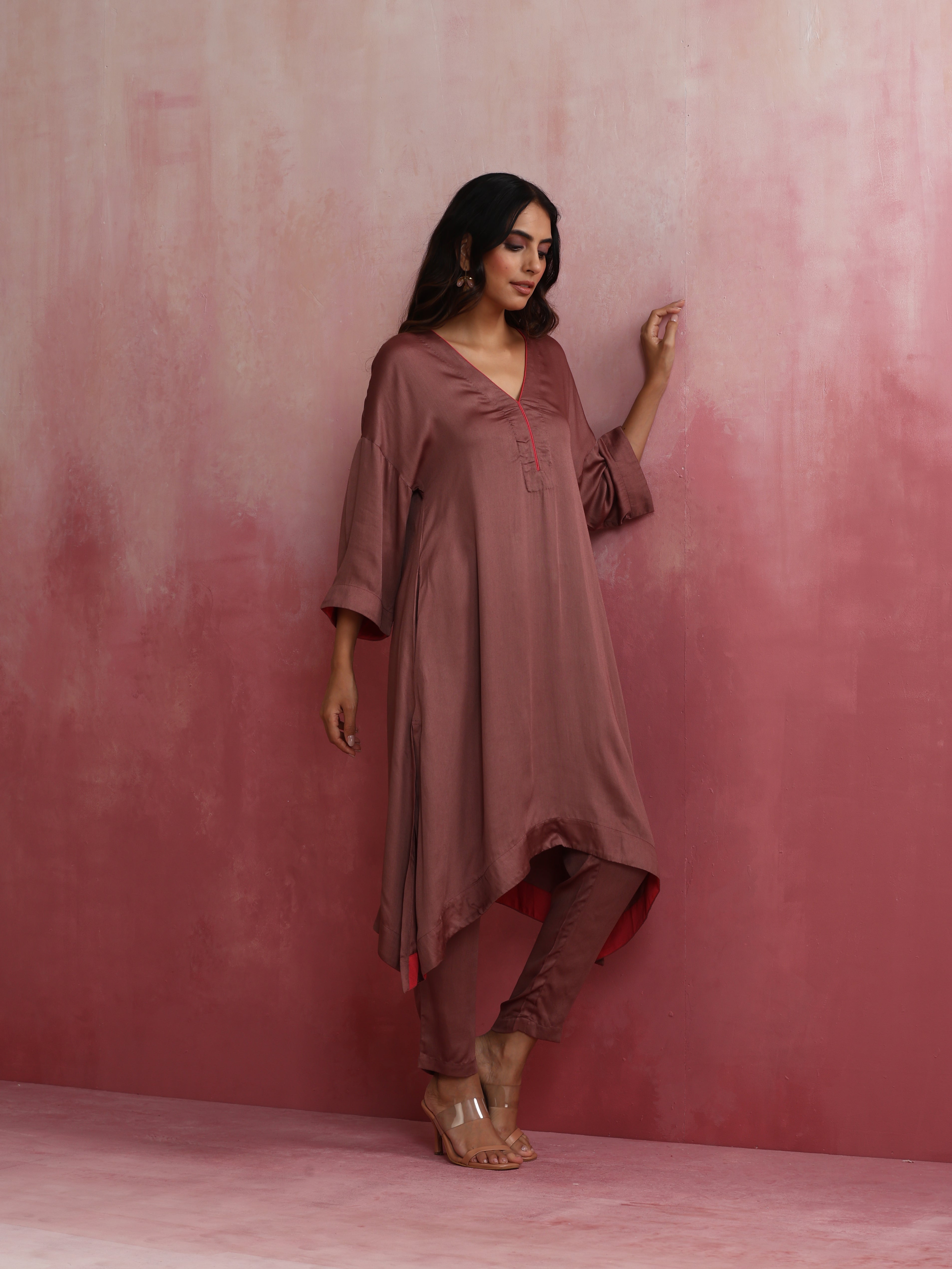 trueBrowns Brown Modal High low Kurta Set - view 2