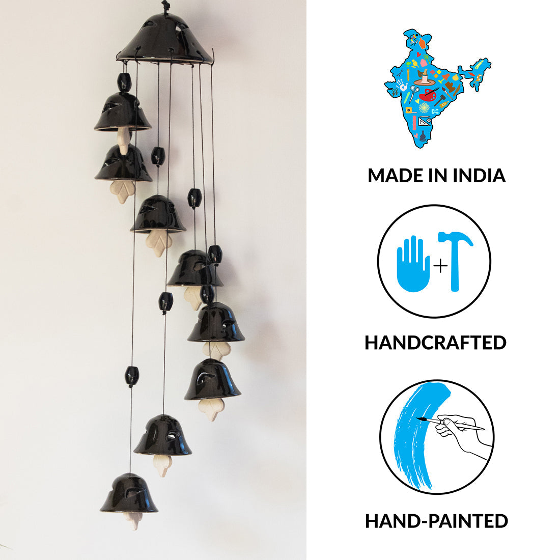 EXCLUSIVELANE 'Hazel Symphonies' Handpainted Decorative Hanging Bells Wind Chime In Ceramic (24 Inch) - view 4