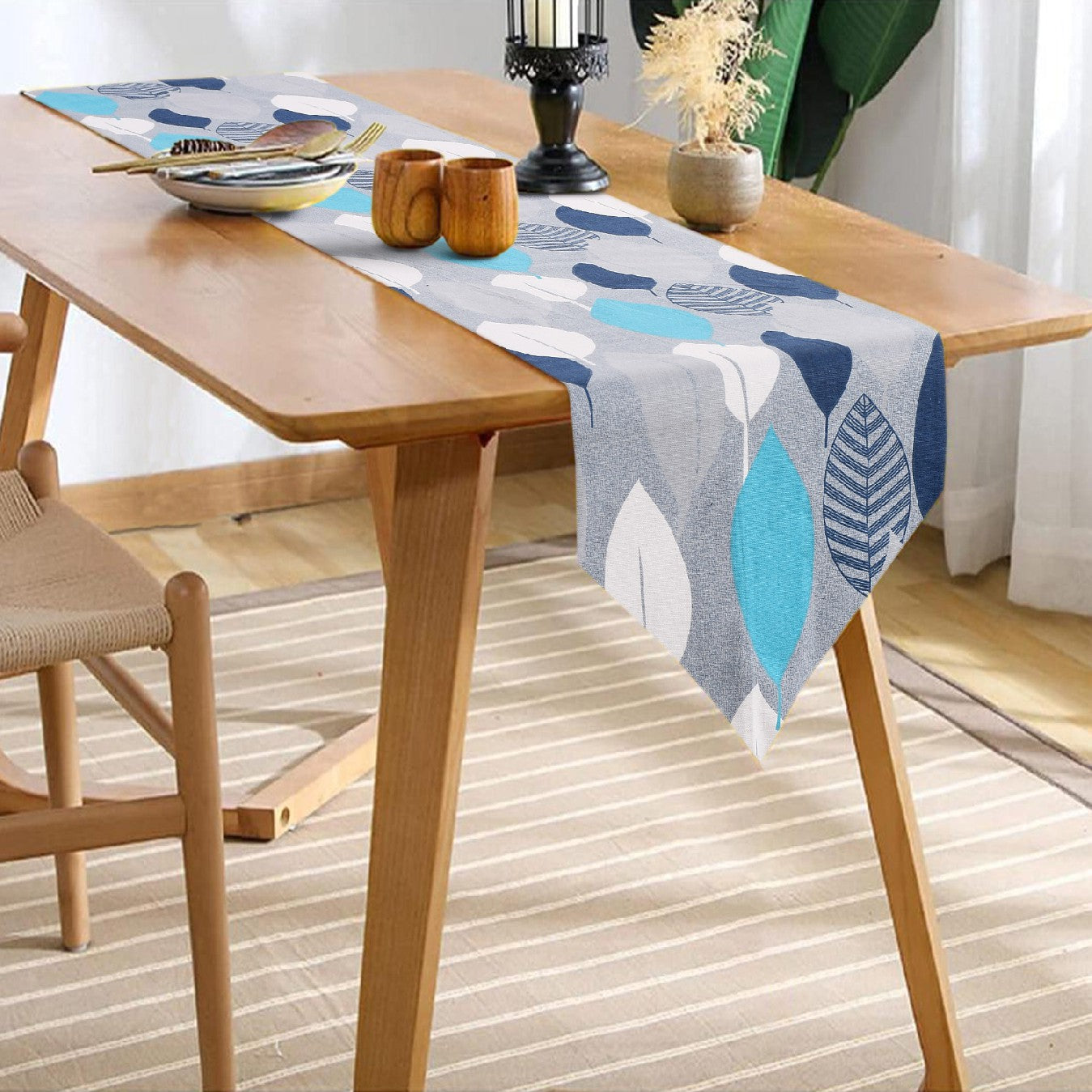100 cotton table – Urban Space Home Furnishing 100% Cotton Table runner For 4 or 6 seater Dining / Centre Table - New Leaf Turquoise