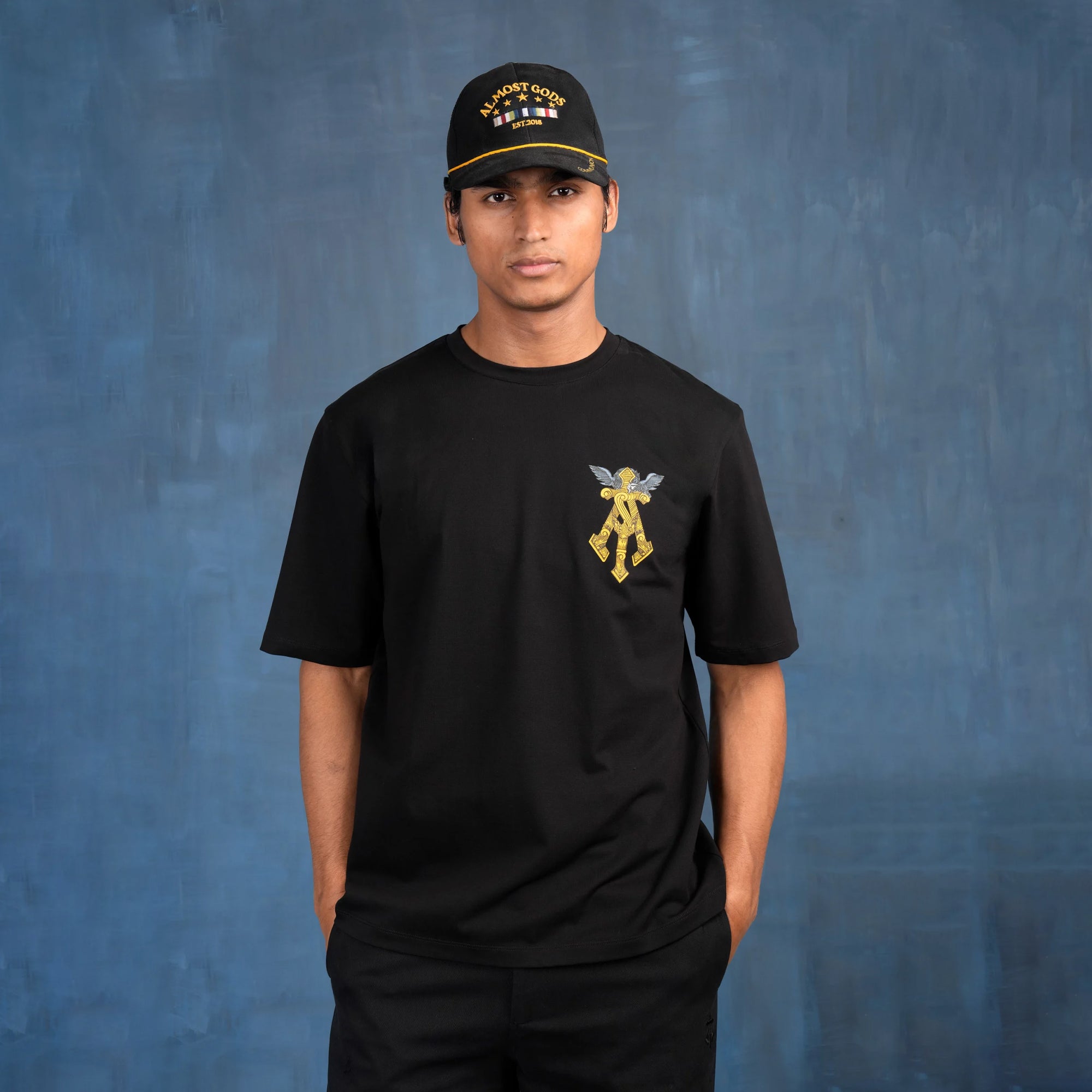 Almost Gods | Gilded Alpha Cross Relaxed Tee { Black/gold - view 5