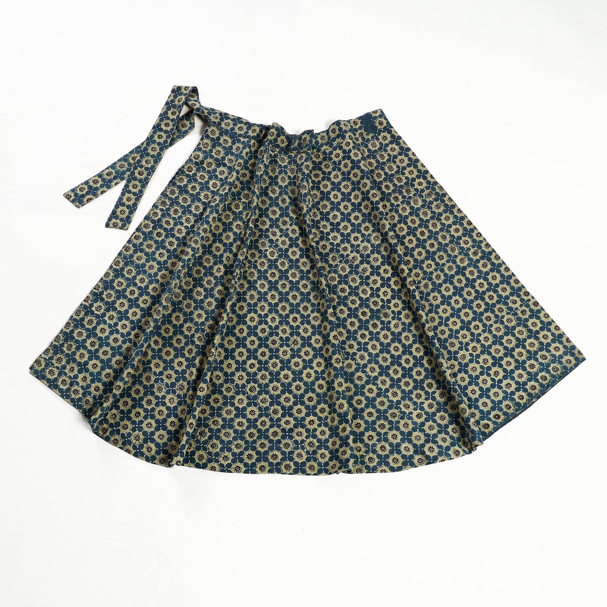 NOORI BAZAR Blue - Ajrakh Block Printed Cotton Wrap Around Skirt - view 2