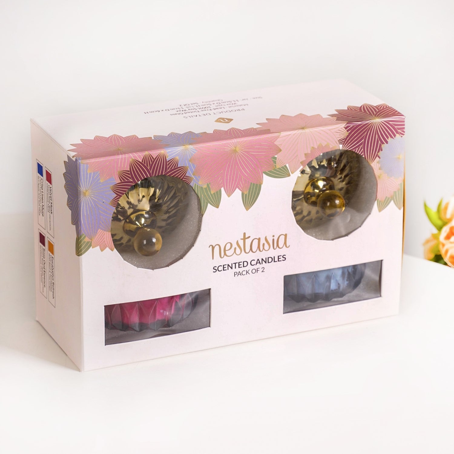 Nestasia Crisp Linen And Rose Oud Fragrant Candles Jars Set Of 2 - view 2