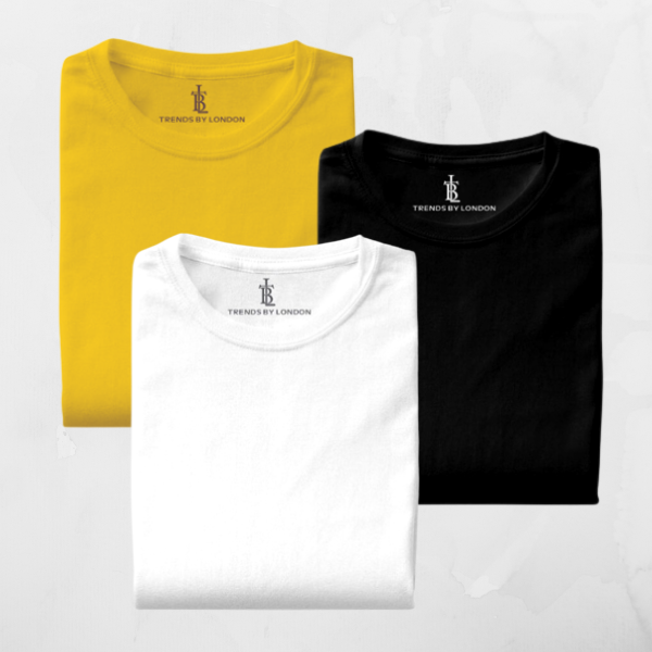 BlackTree Pack of 3 Half Sleeves T-Shirts for Men 180 GSM (Mustard,Black and White)