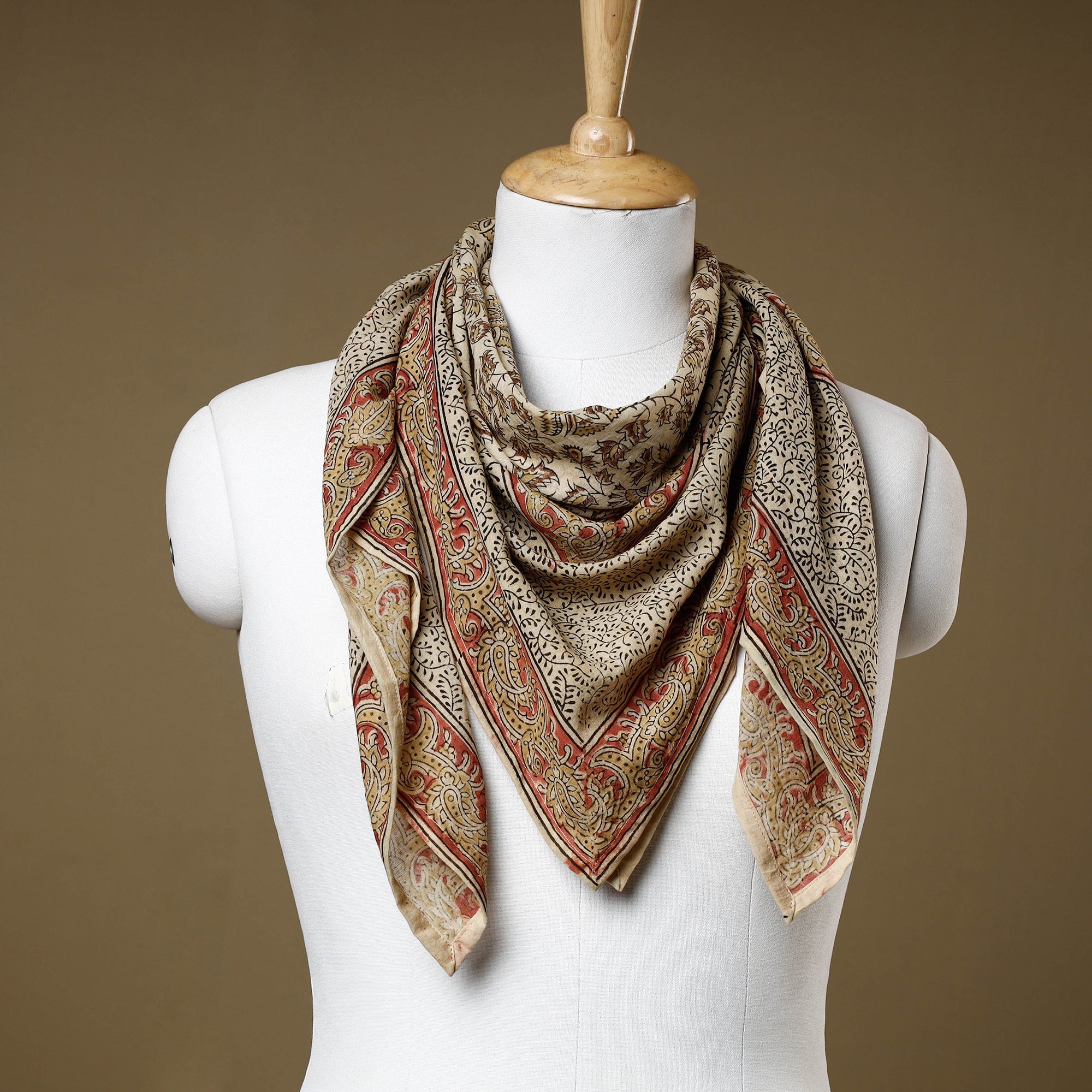 PITCHUKA SRINIVAS KALAMKARI PEDANA Beige - Original Pedana Kalamkari Block Printed Cotton Scarf