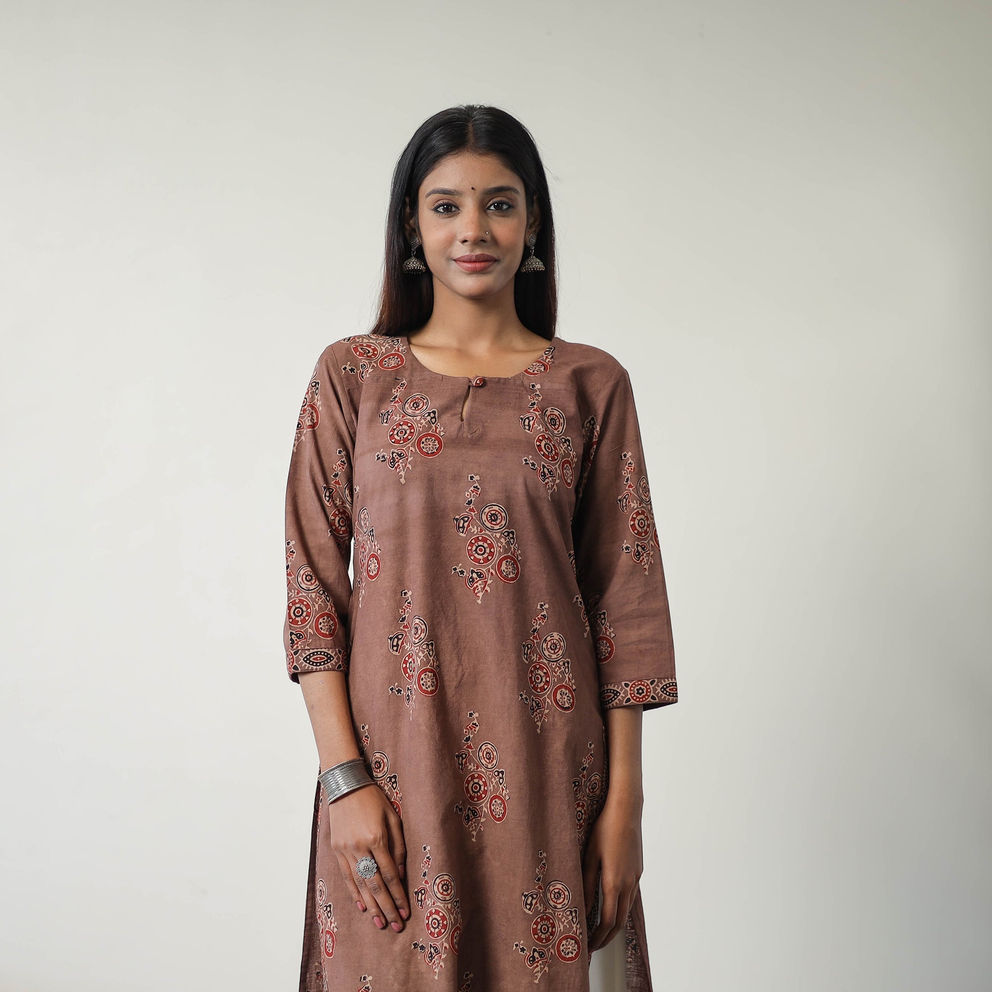 ITOKRI CASUALS Brown - Block Printed Cotton Straight Ajrakh Kurta 10