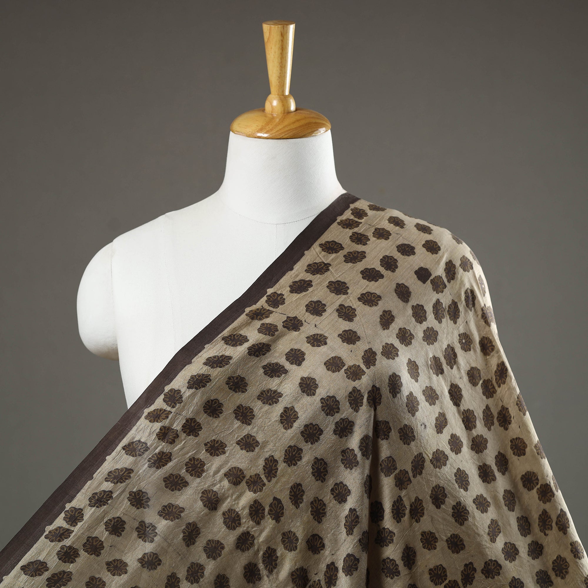 HAVELI CHRONICLES Brown - Akola Hand Block Printed Mulberry Silk Fabric 03