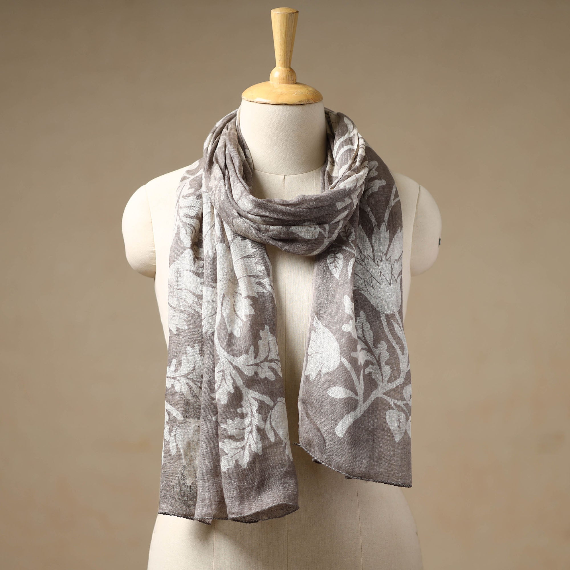 BINDAAS UNLIMITED Brown - Handloom Block Print Natural Dyed Linen Bindaas Stole 04