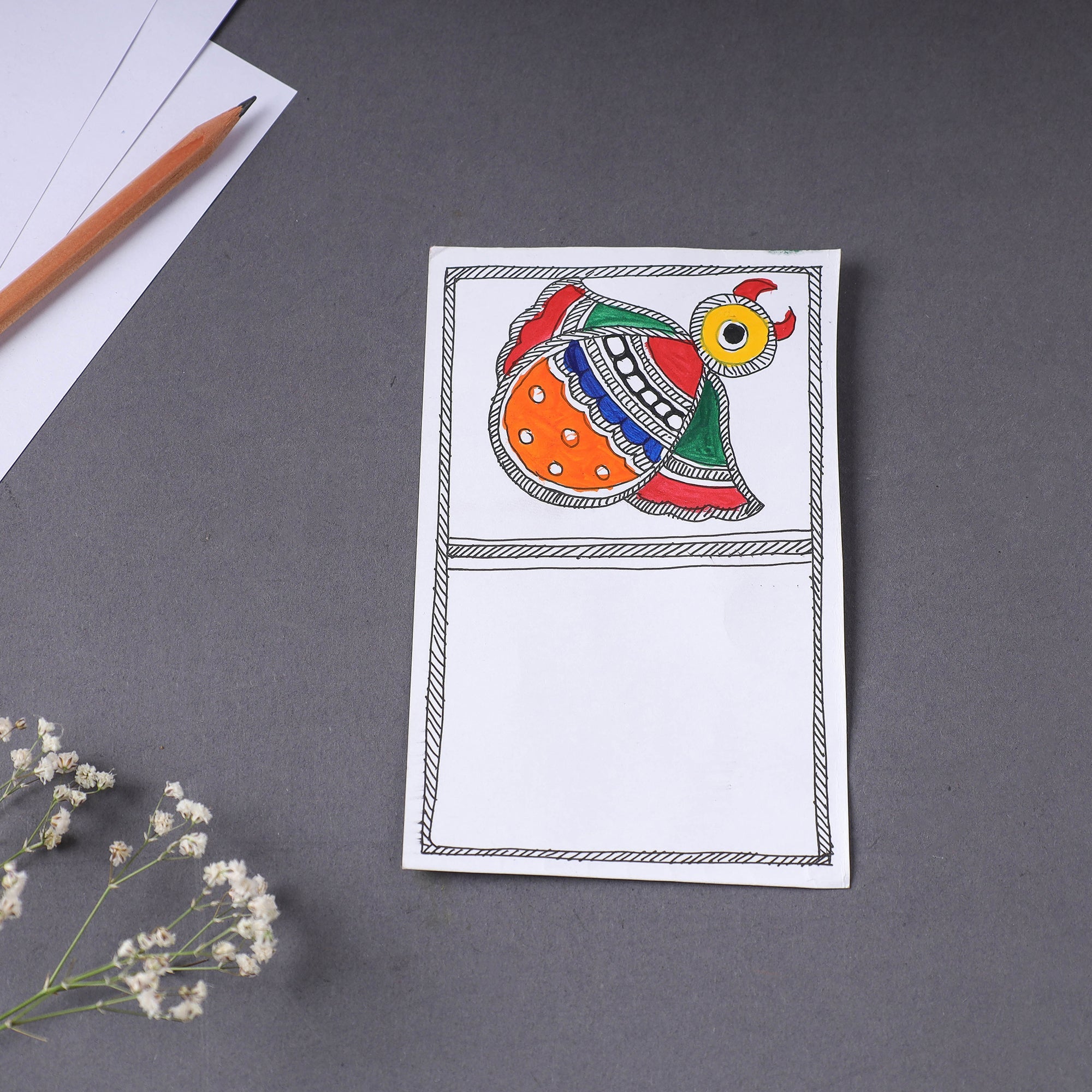 ITOKRI CRAFTS INITIATIVE Assorted - Madhubani Handpainted Post Card (3.5 x 5.5 in)