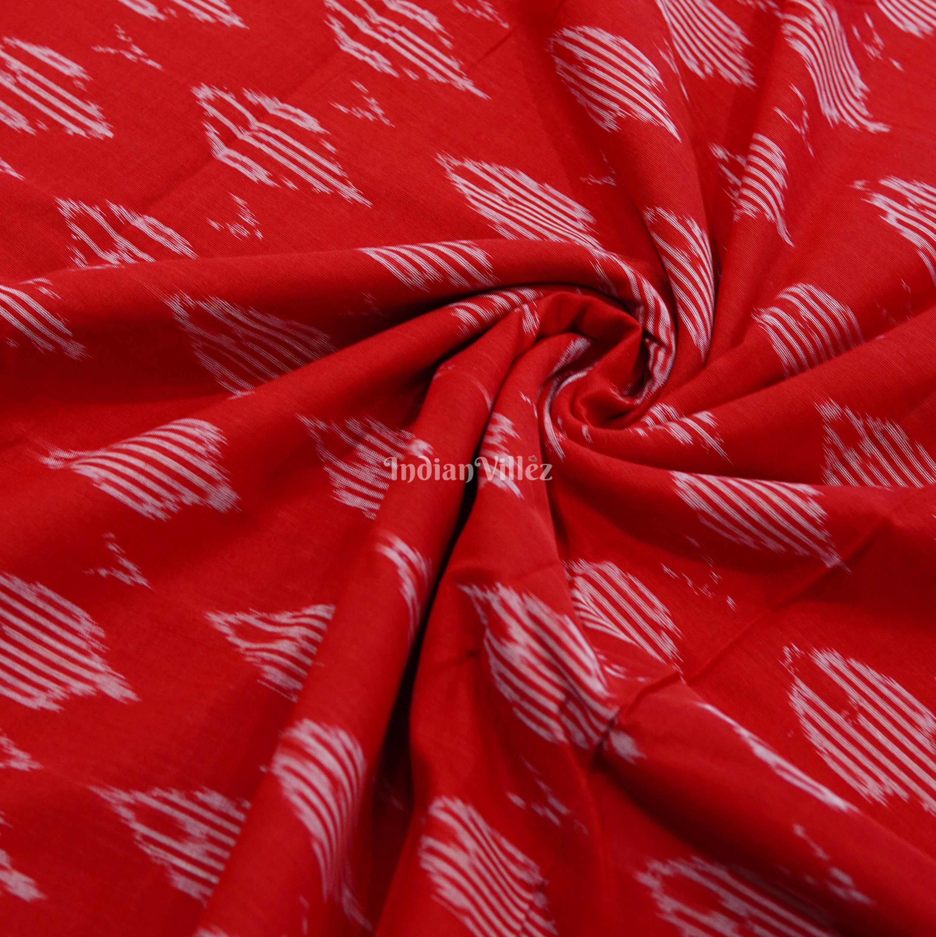 IndianVillèz Red Handwoven Pochampally Ikat Cotton Fabric