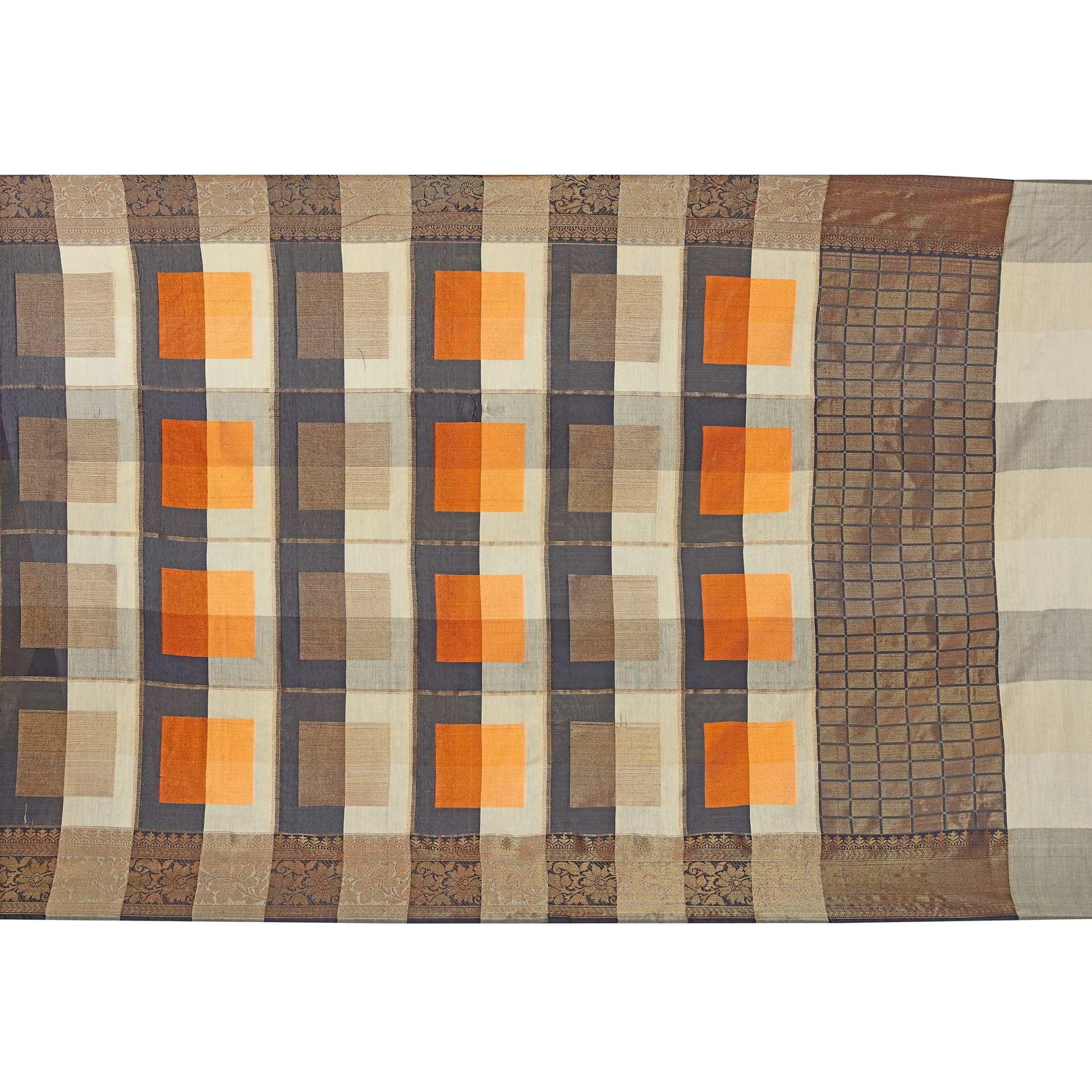 Peachmode Ethnic Beige-Orange Colored Casual Printed Pure Cotton Jacquard Saree - view 2