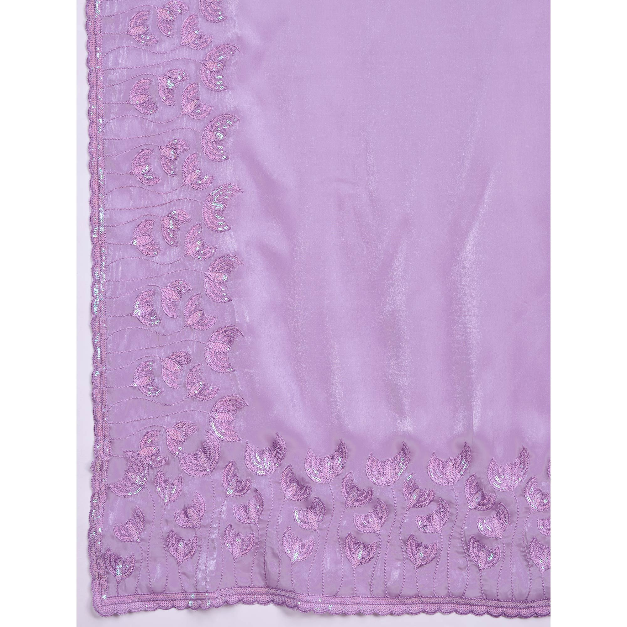Peachmode Lavender Floral Sequins Embroidered Jimmi Choo Zoya Silk Saree - view 8