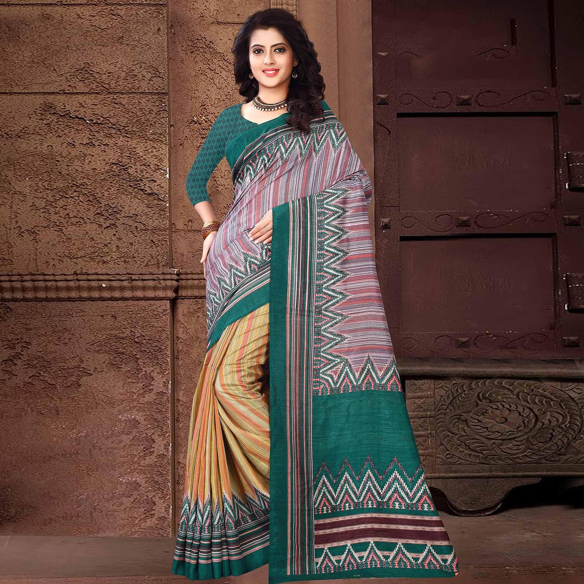 Peachmode Impressive Multi Colored Casual Wear Printed Silk Saree
