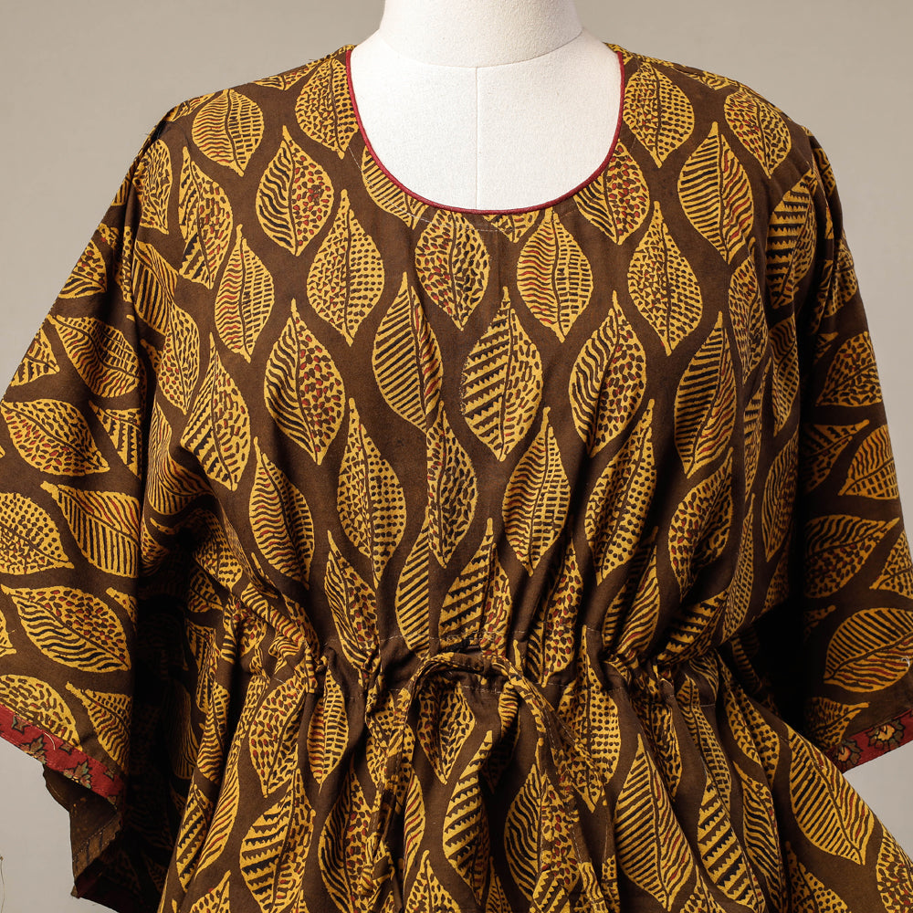 KACHCHH JI CHHAAP Brown - Ajrakh Hand Block Printed Cotton Kaftan with Tie-Up Waist (Short) - view 3