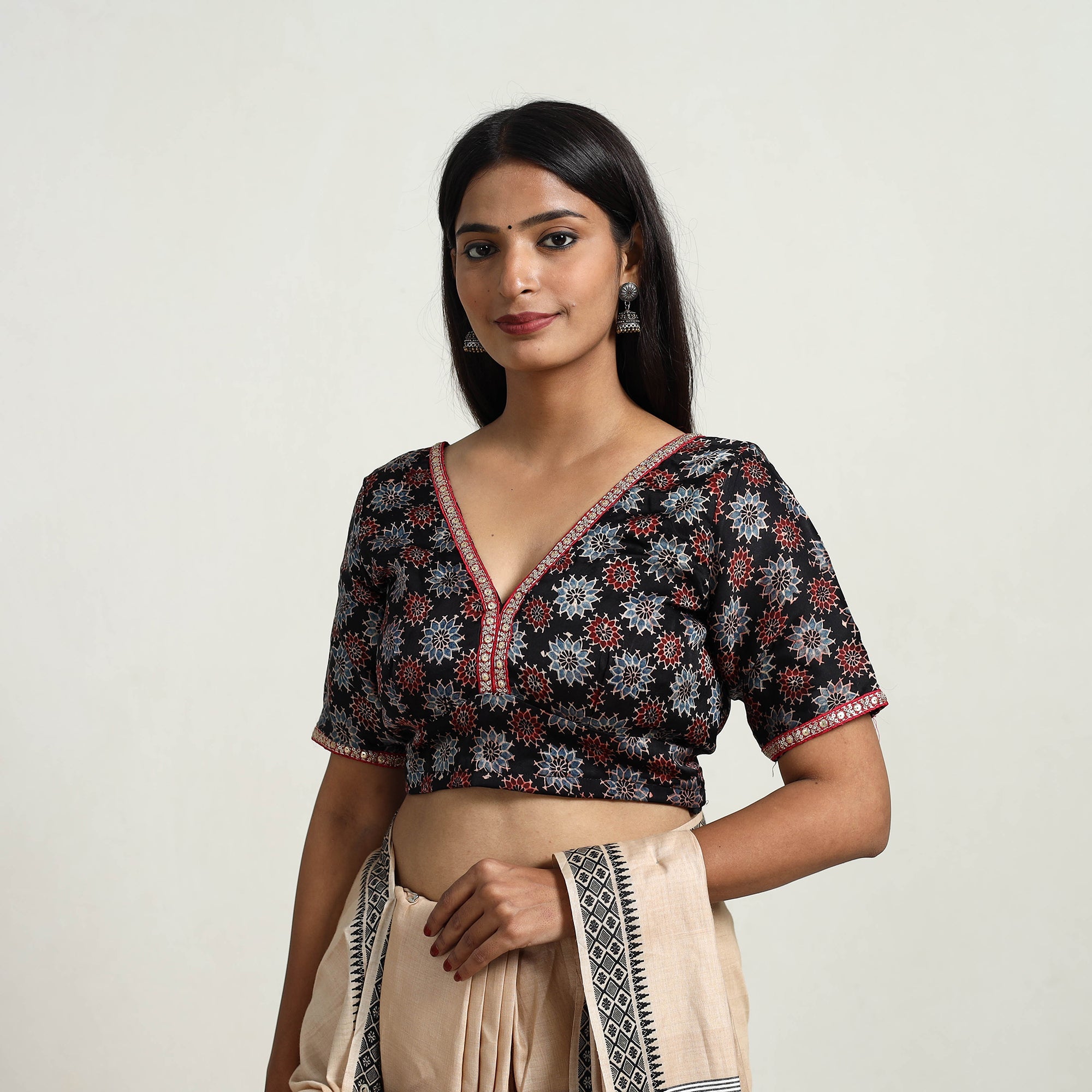 ITOKRI CASUALS Black - Modal Silk Block Print Stitched Ajrakh Blouse 07 - view 3