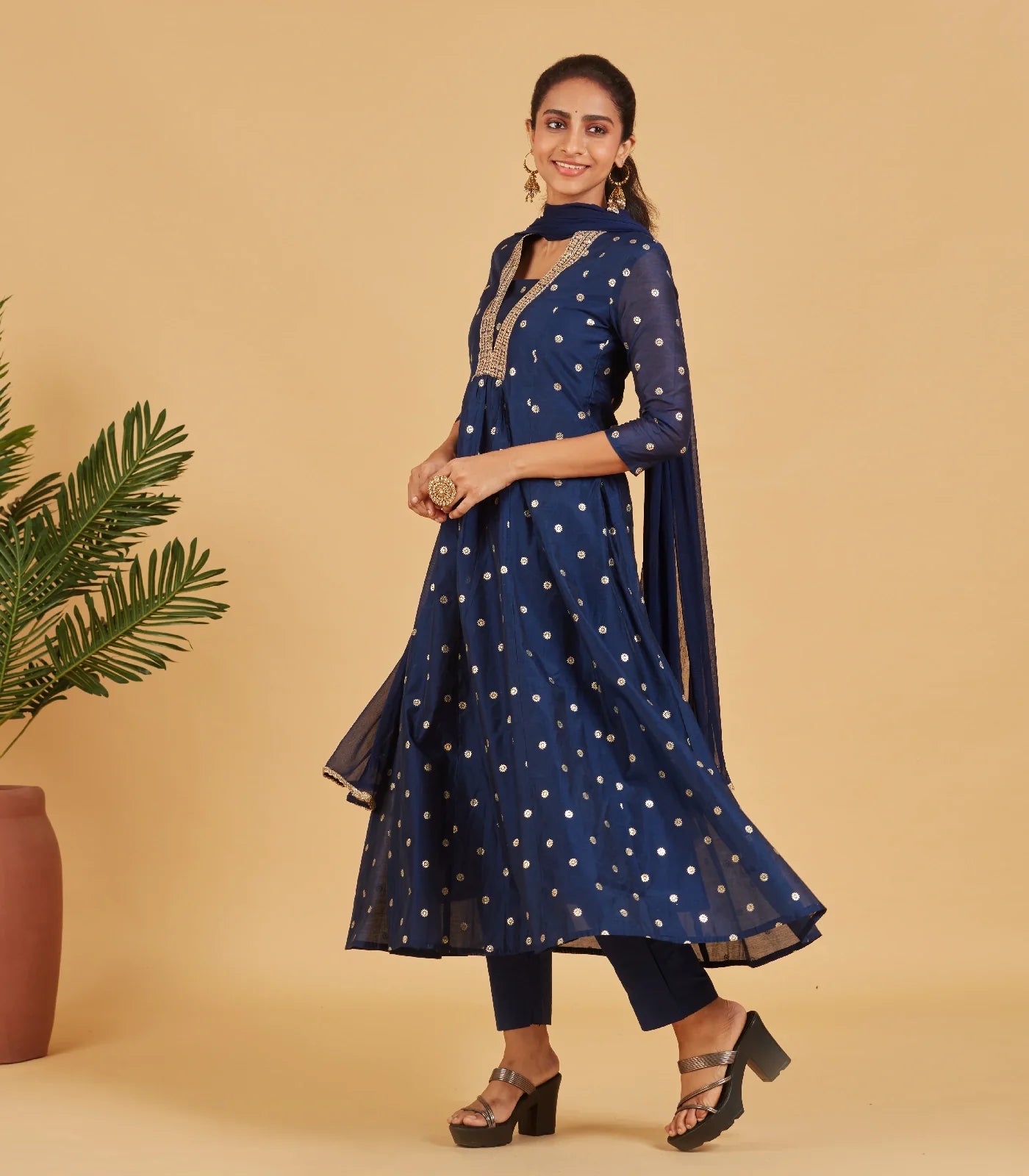 RmKV Royal Blue Kurta Set With Matching Dupatta