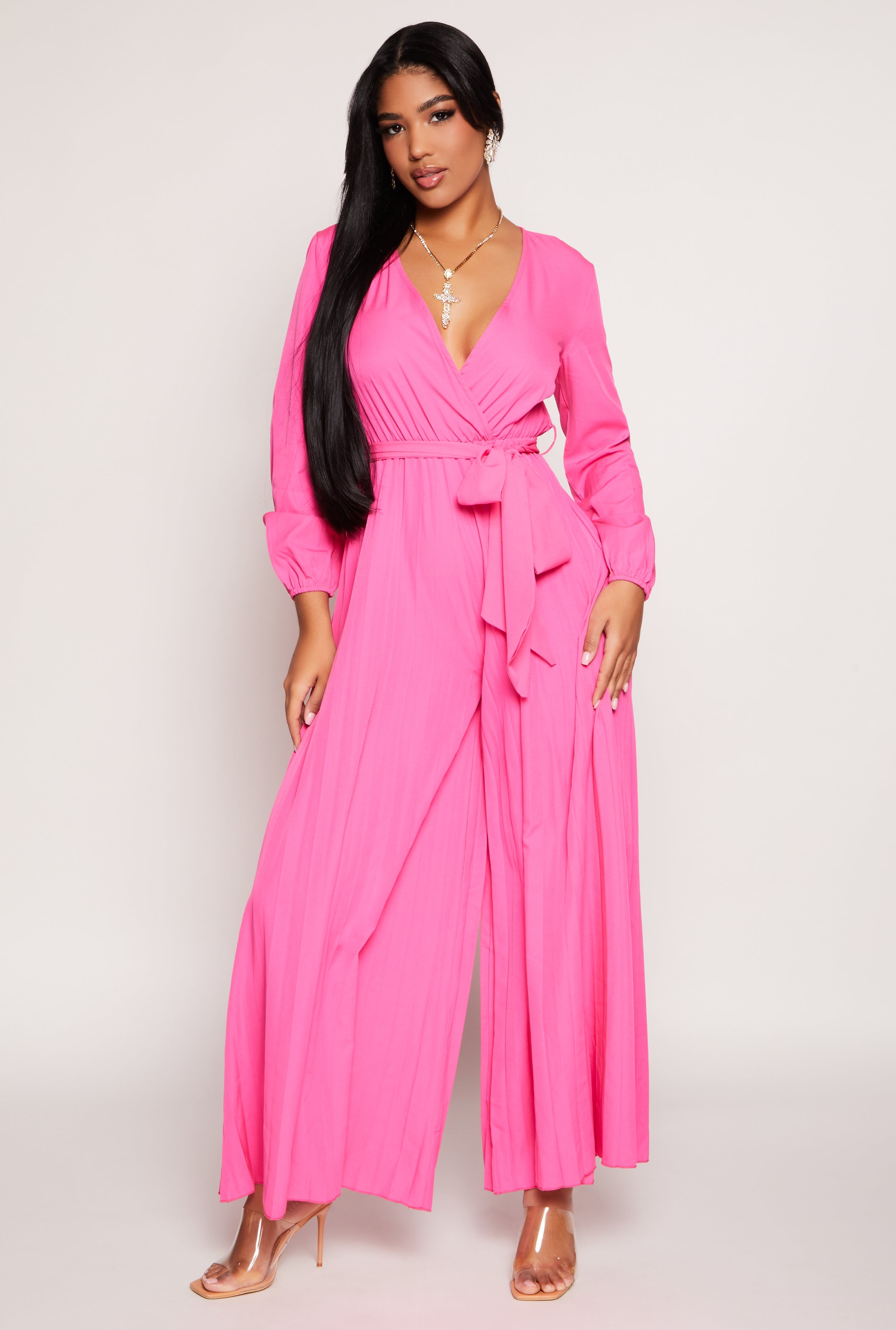 Rainbow Shops Pleated Wide Leg Faux Wrap Jumpsuit - view 2