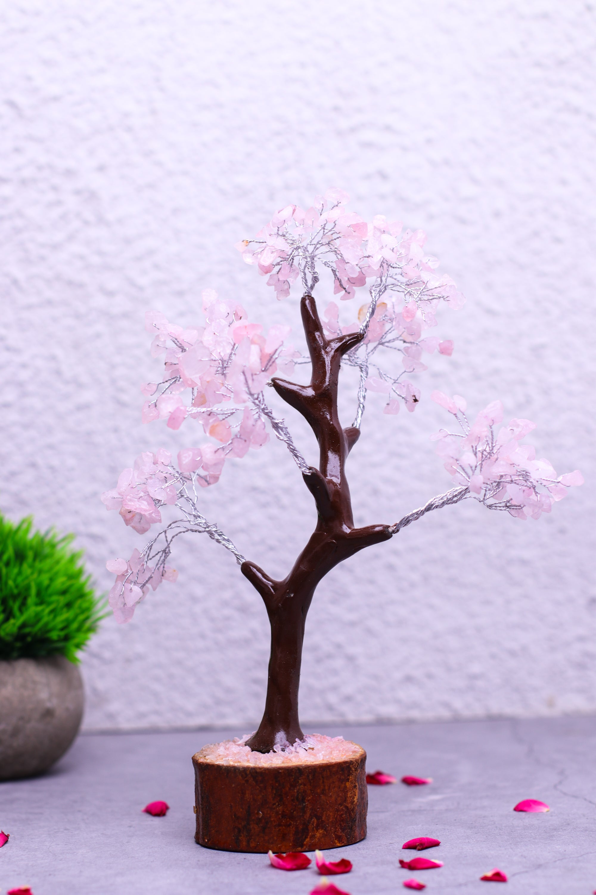 Studio Vaidik Rose Quartz Crystal Tree (M-seal)- 300 chips Pink Height 23cms Approx - view 5