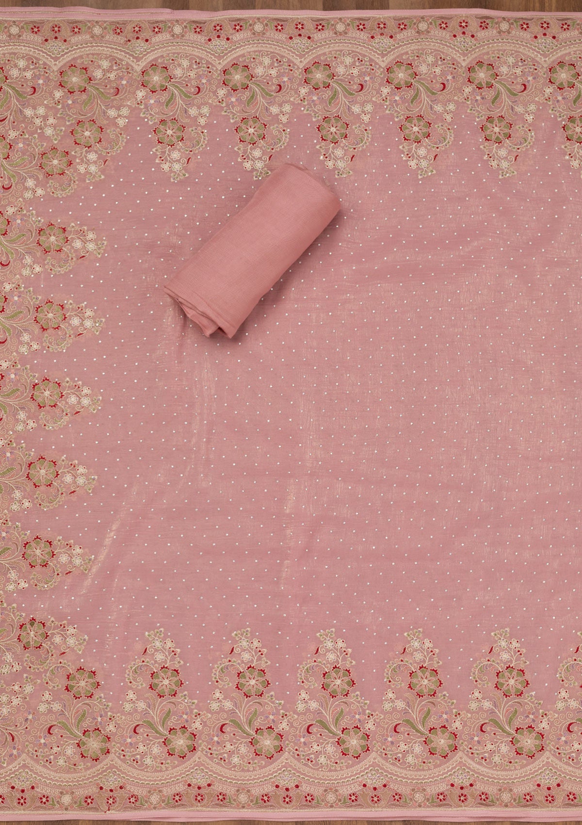 Koskii Pink Threadwork Semi Crepe Unstitched Salwar Suit - view 6
