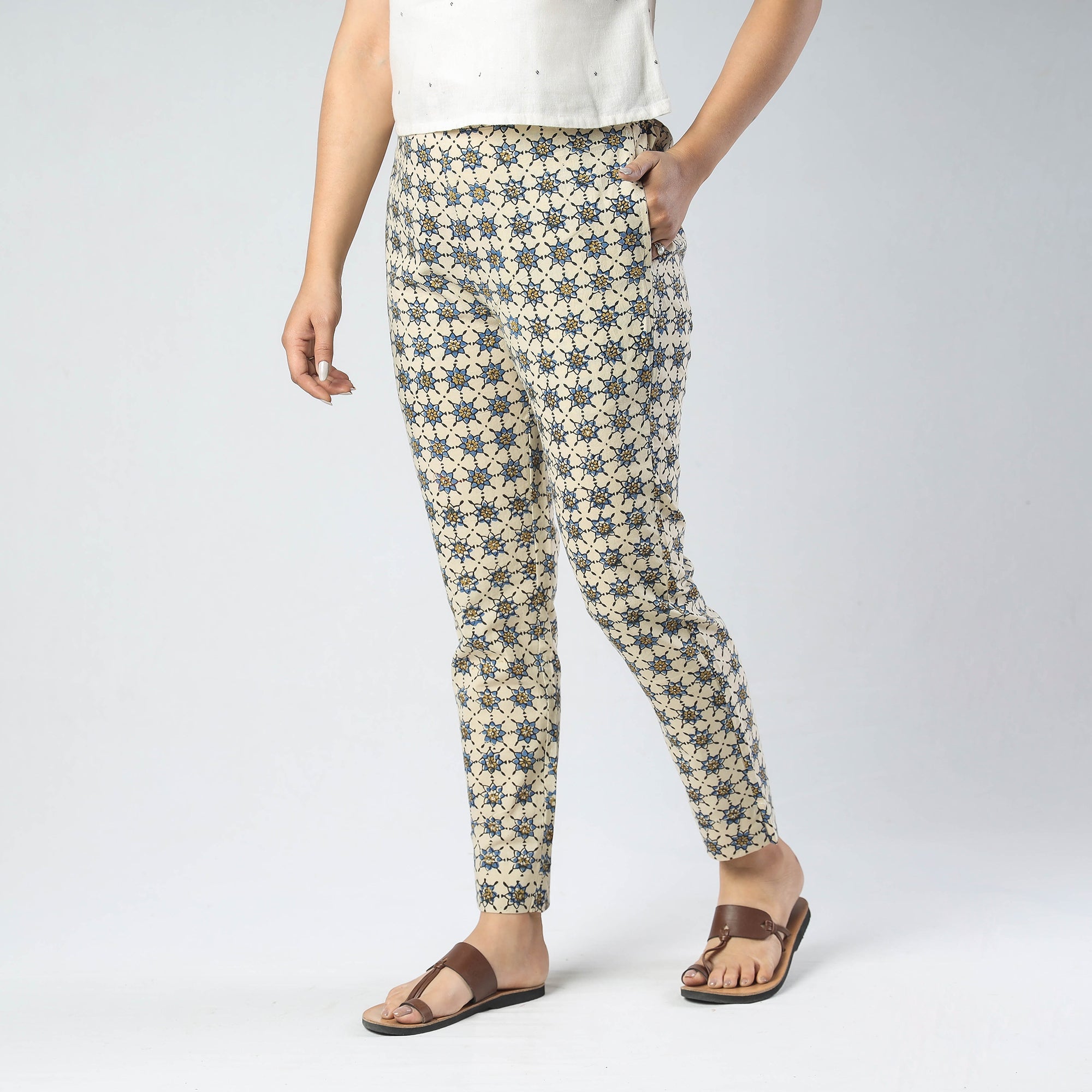 ITOKRI CASUALS Beige - Ajrakh Block Printed Cotton Pant