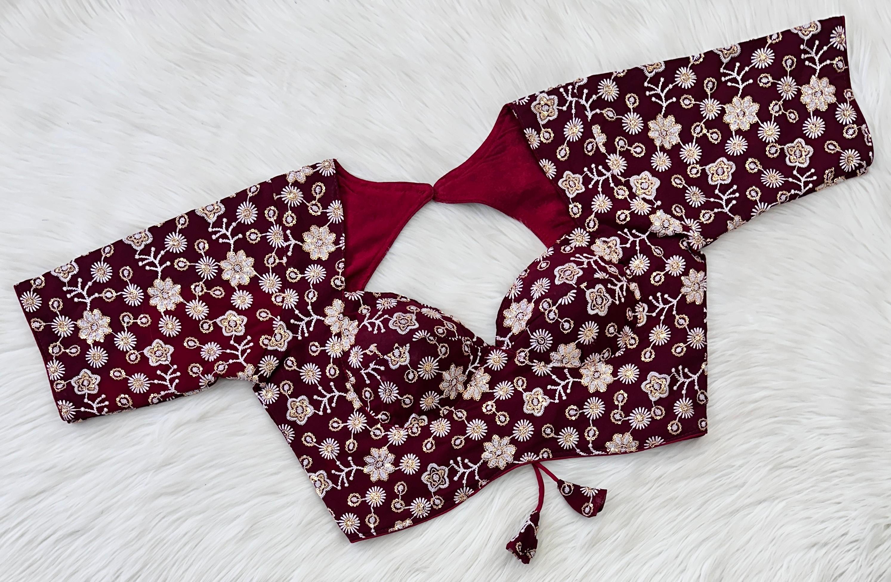 ClothsVilla Maroon Hand-Embroidered Maharaja Georgette Blouse with Sequins