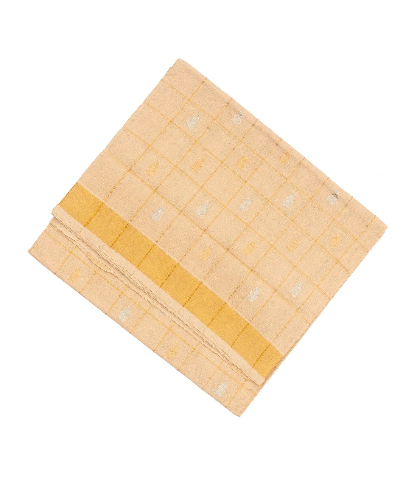 RmKV Cream Handloom Venkatagiri Cotton Saree With Checks & Buttas