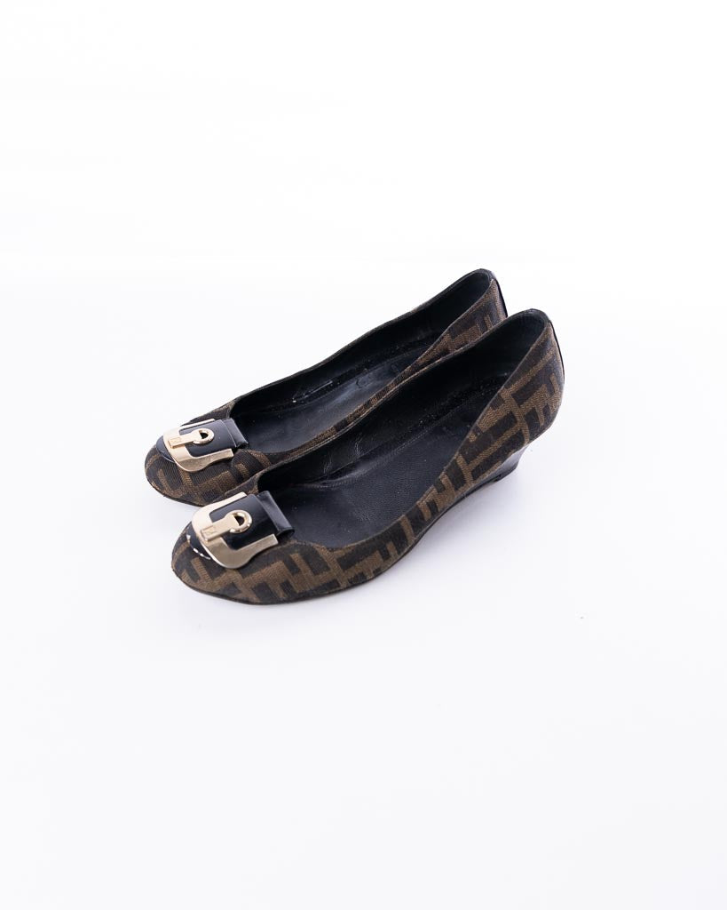 Fendi Brown Zucca Canvas Monogram Wedges - view 2
