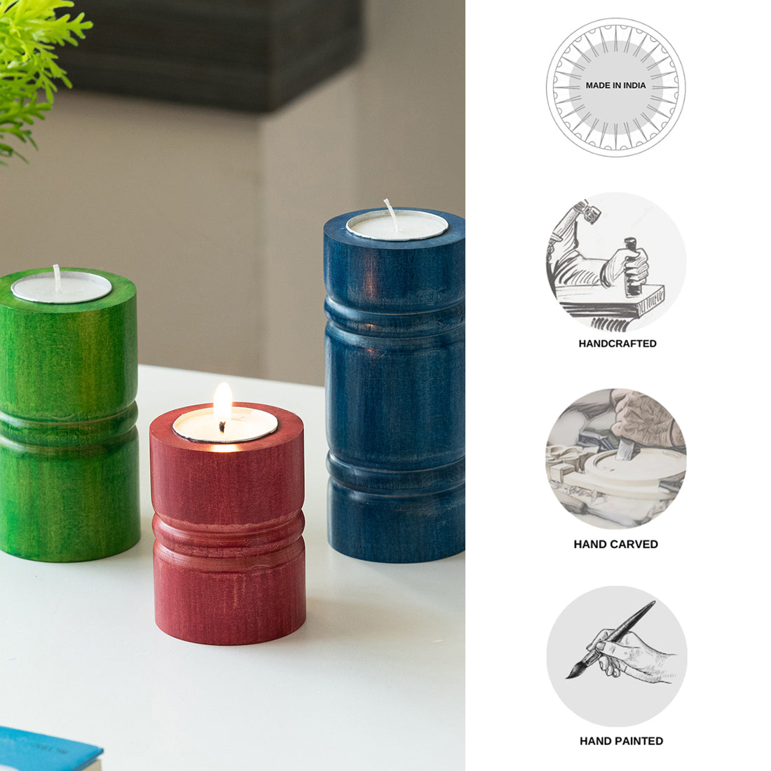 EXCLUSIVELANE 'Jugnu Stambh' Tea Light Holder (Set of 3) - view 4