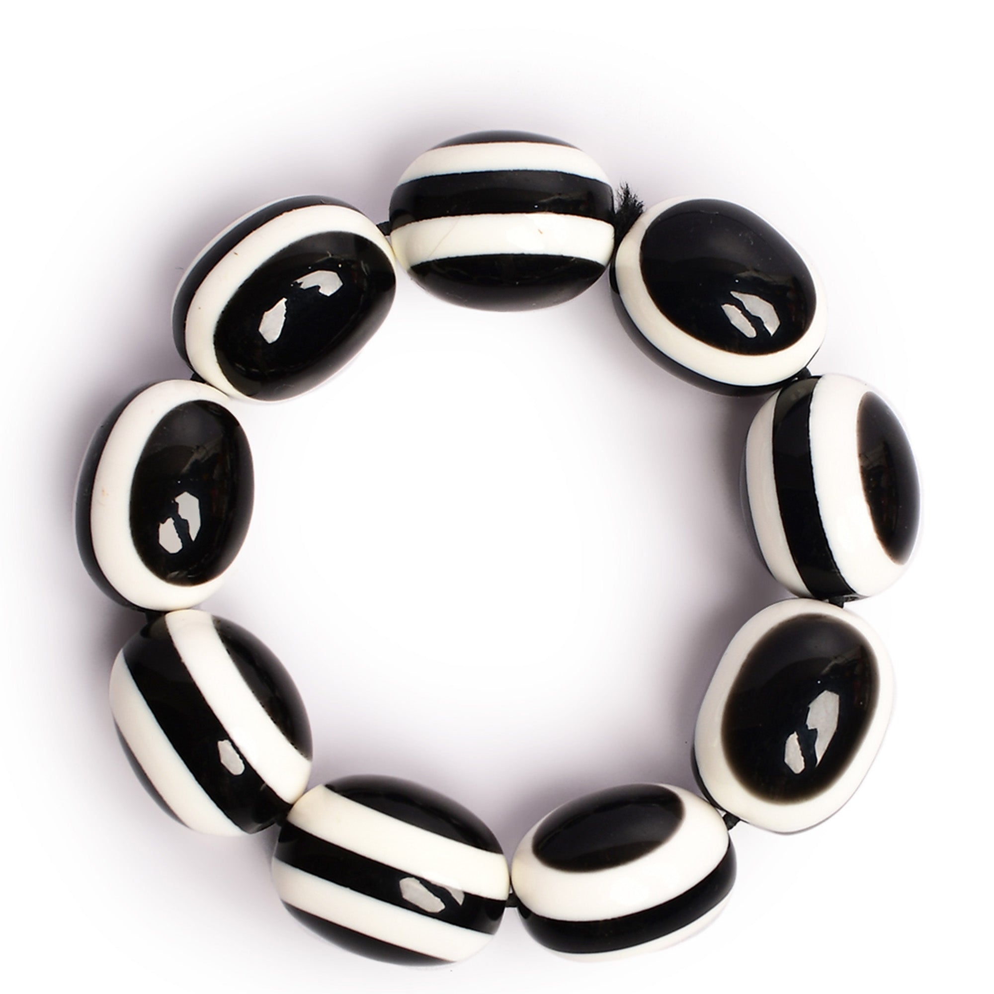 Black & White Stone Stretchable Bracelet by Bamboo Tree Jewels - view 5