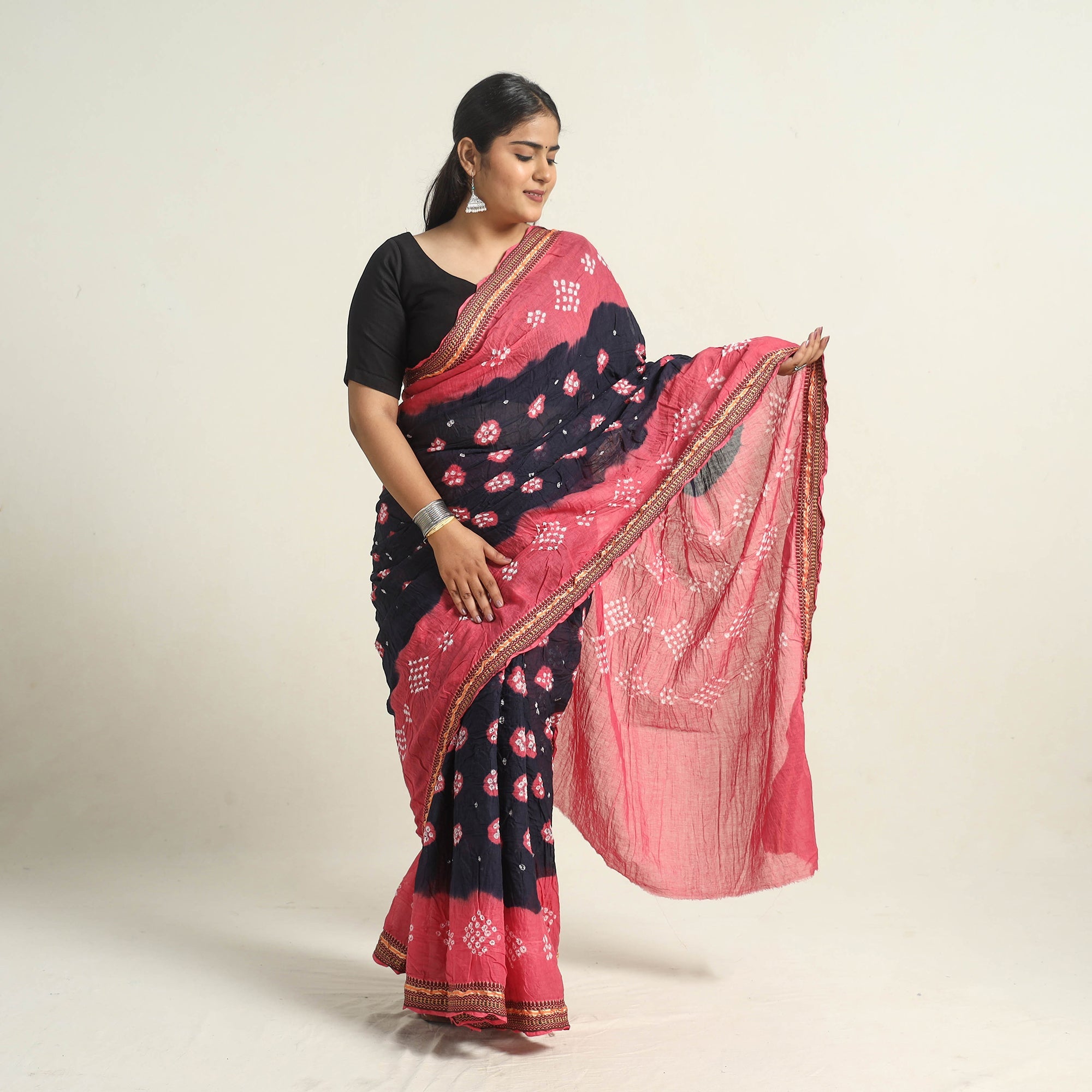 KACHCHH JI CHHAAP Black - Kutch Tie-Dye Cotton Bandhani Saree with Blouse Piece 57 - view 2