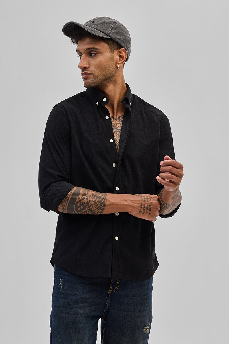 SNITCH Black Slim Fit Corduroy Shirt - view 6