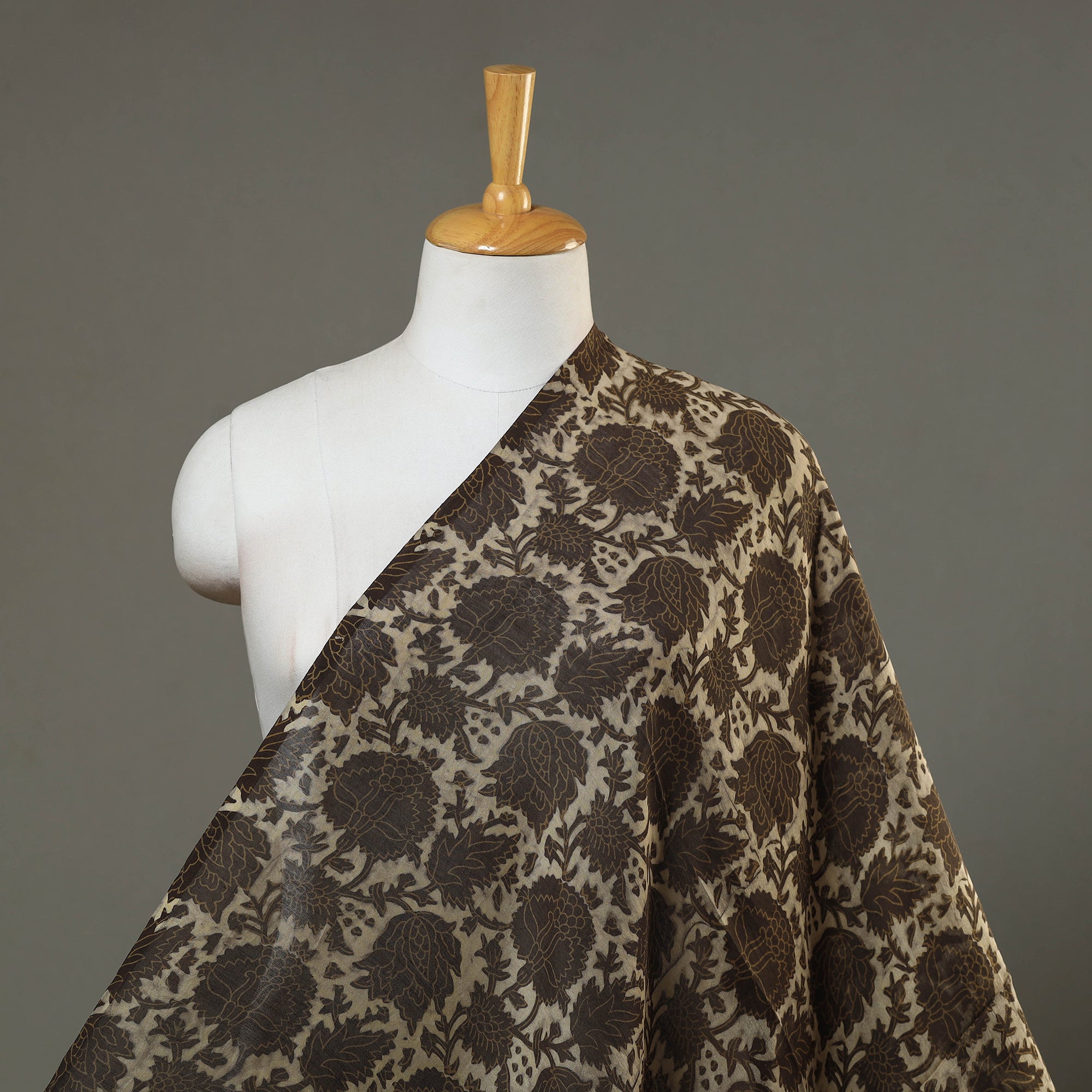HAVELI CHRONICLES Brown - Natural Dyed Chanderi Silk Akola Print Fabric 08