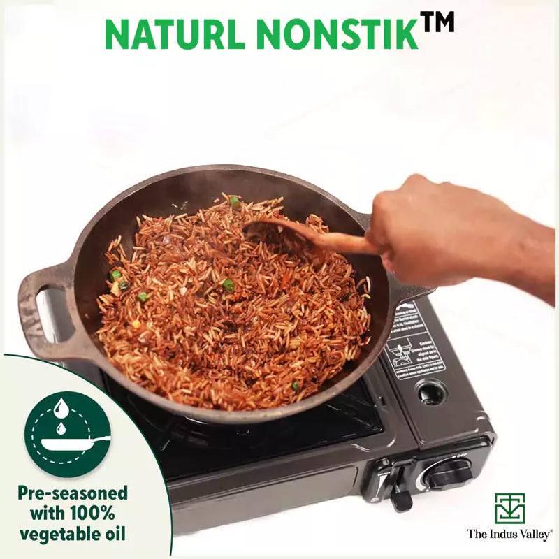 The Indus Valley Super Smooth Cast Iron Kadai (Wok)+ Glass Lid, Pre-seasoned, Nonstick, 100% Pure,Toxin-free, 25.4cm, 2.5L, 2.4kg - view 8