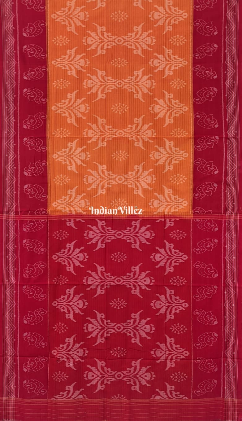 IndianVillèz Yellow Red Sambalpuri Ikat Maniabandha Cotton Saree